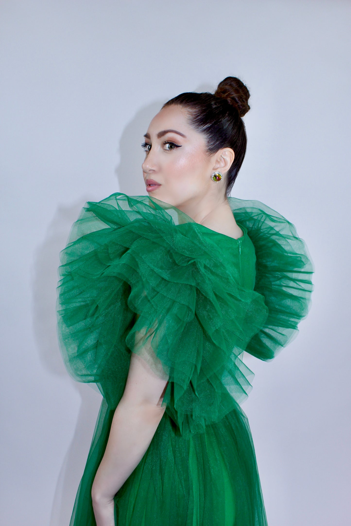 Pre-Order Glamourous puffy sleeve side slit tulle maxi gown