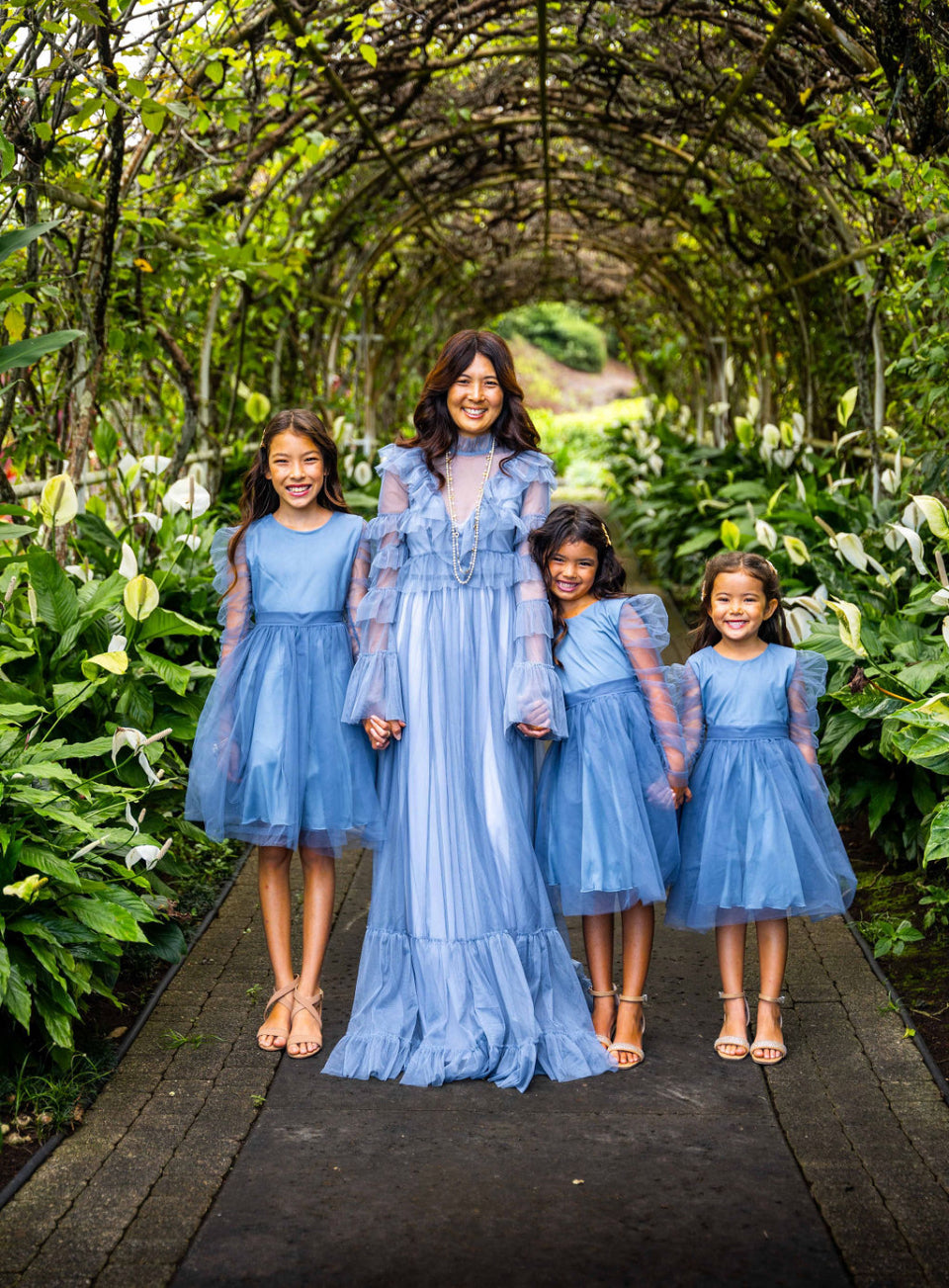 Mommy and Me Collection - Kids tulle long sleeve bow back tie dress Perry Blue / T3 Mommy and Me Collection - Kids tulle long sleeve bow back tie dress Perry Blue / T3