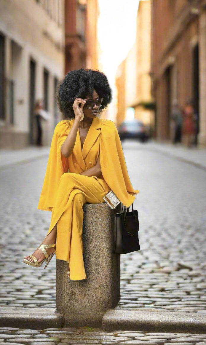 Made for Allure bell sleeve jacket and split pants suit set