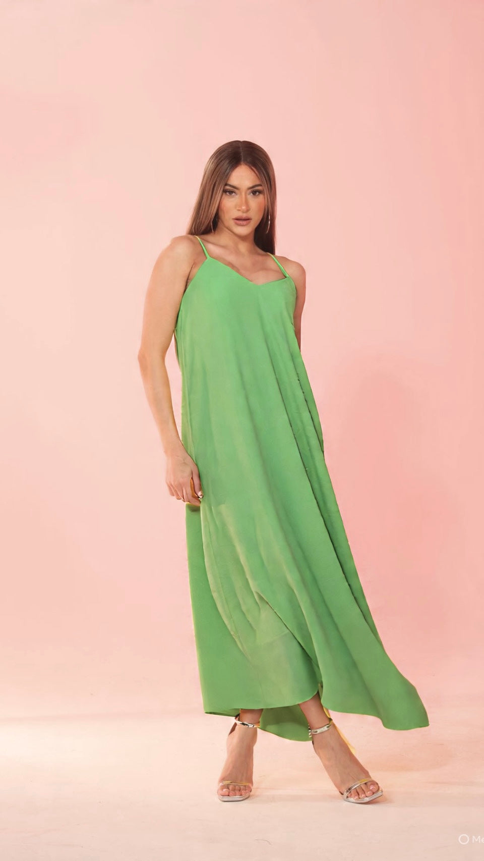 Cascading spaghetti strap crepe maxi dress