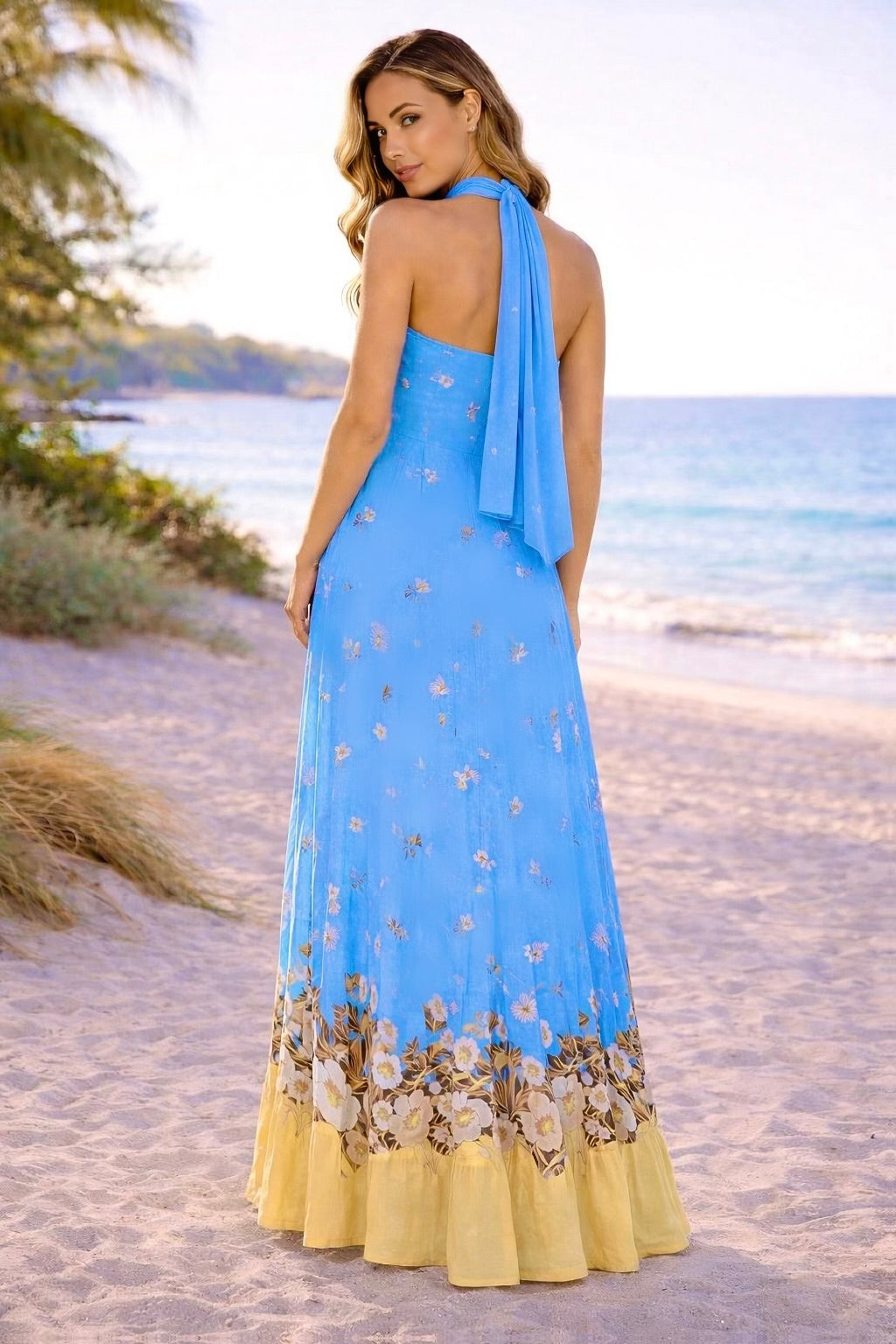 Honeybee strapless floral chiffon maxi dress with matching scarf