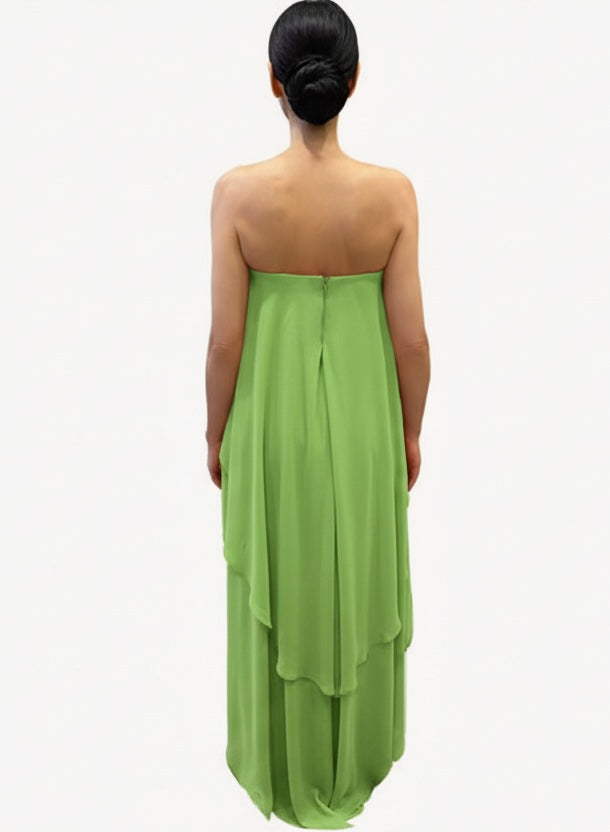 Strapless dobby high-low layered top and high waisted pants with pockets set