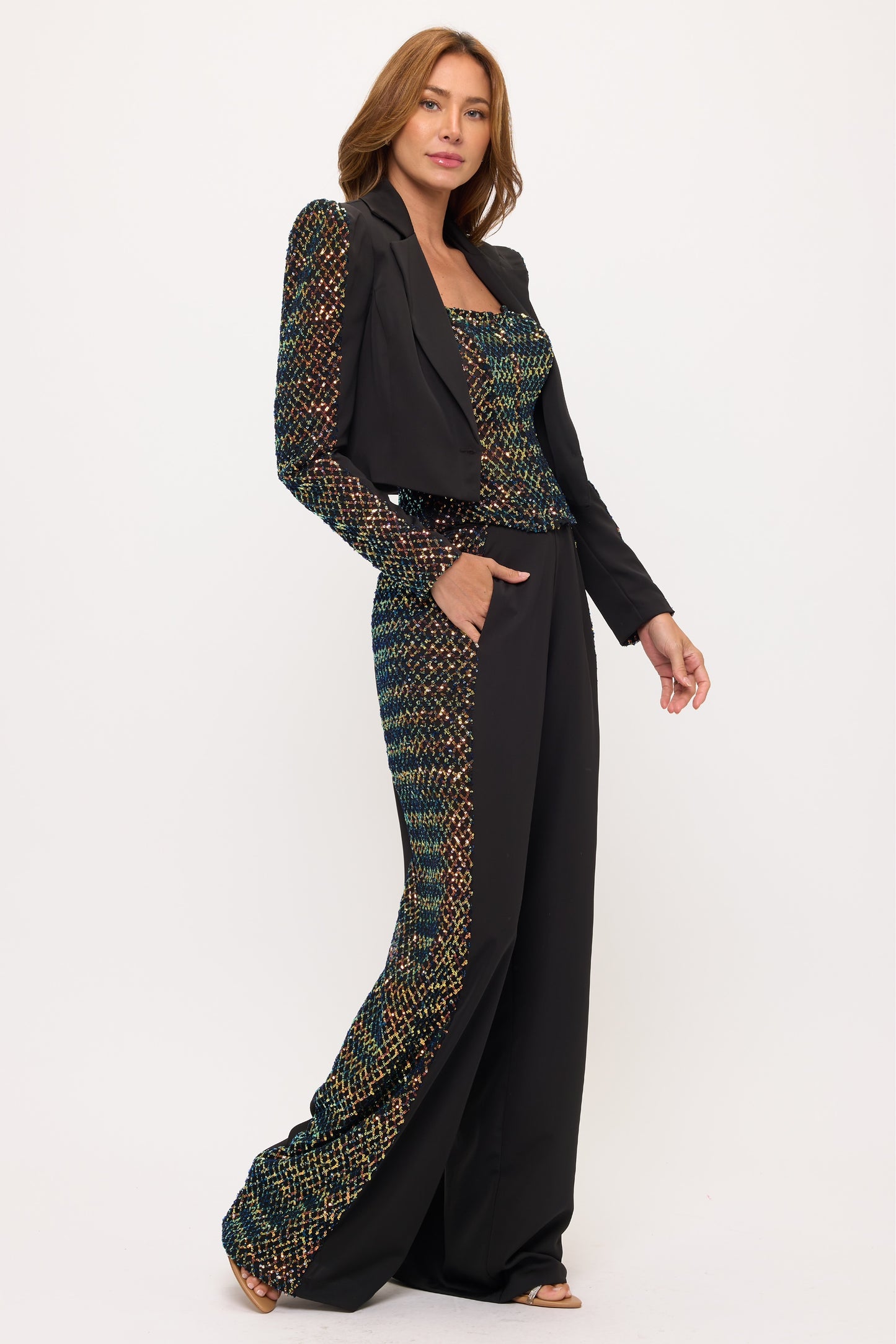 Pre-Order Classic crop suit with sequin twist