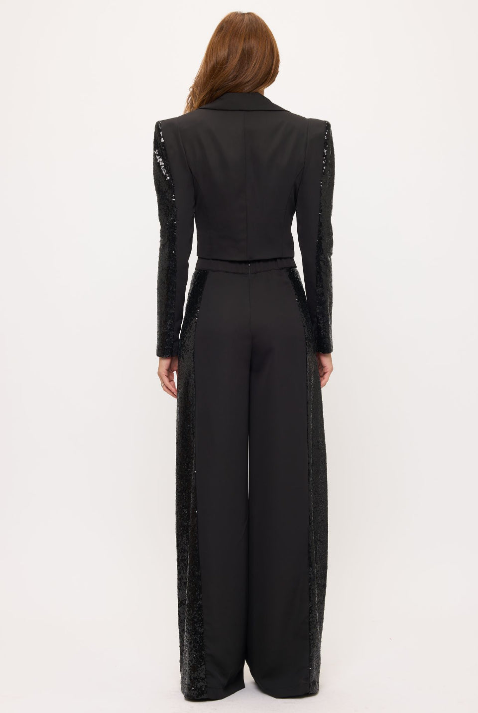 Side striped sequin detail crop jacket and pants suit set