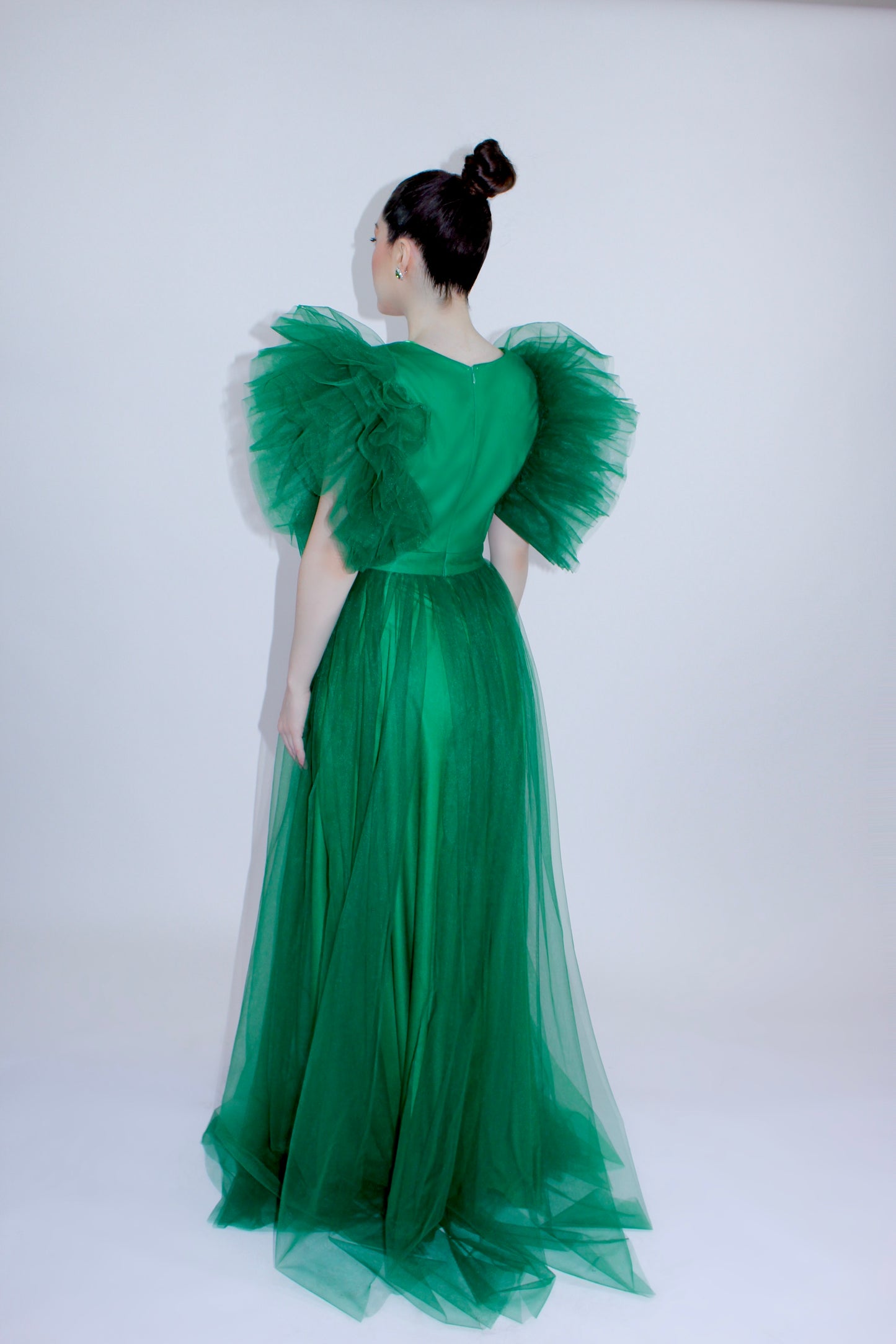 Pre-Order Glamourous puffy sleeve side slit tulle maxi gown