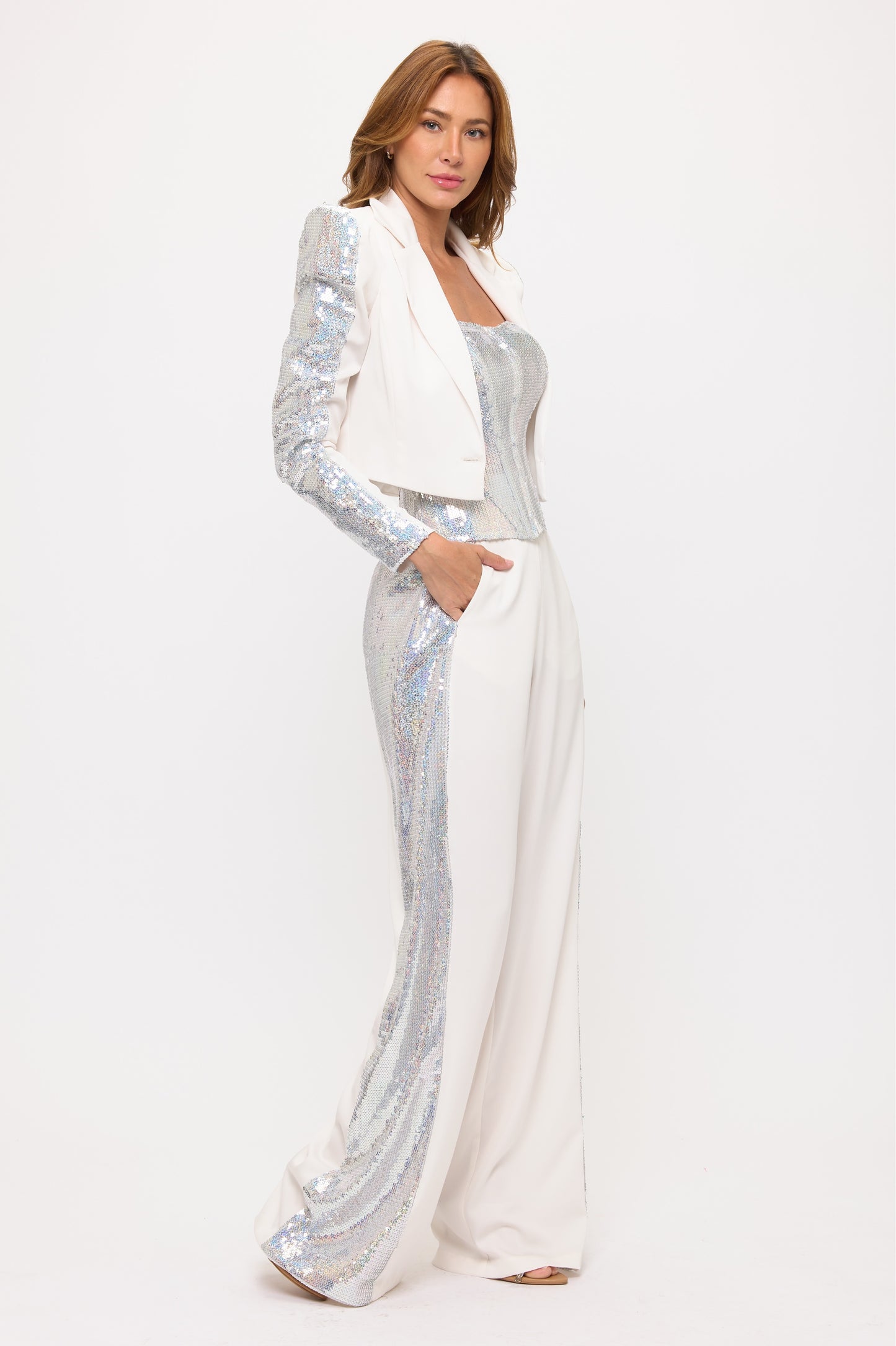 Pre-Order Classic crop suit with sequin twist