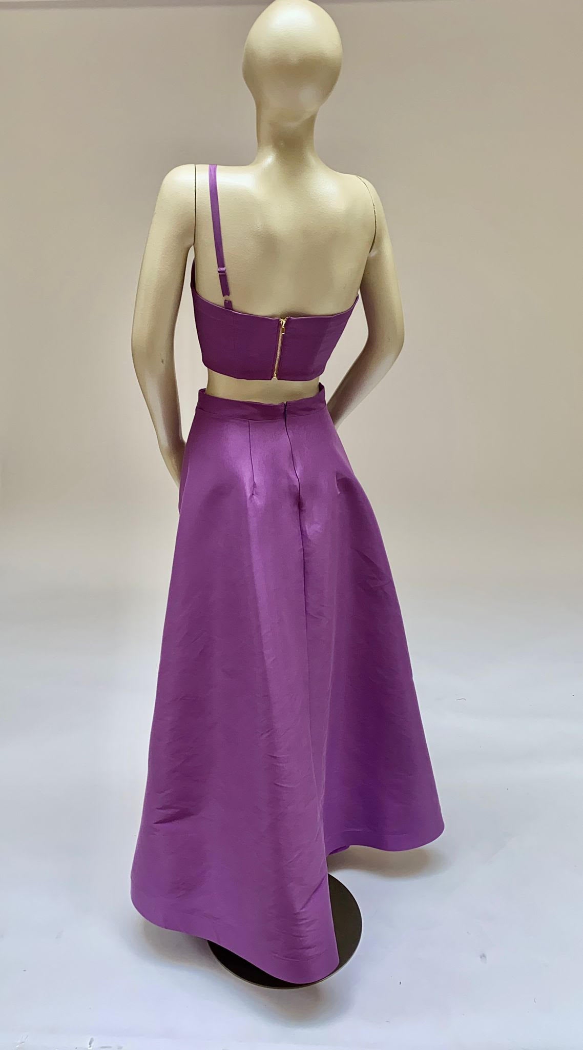 Zoe taffeta knot front bow crop top and slit high waisted skirt set