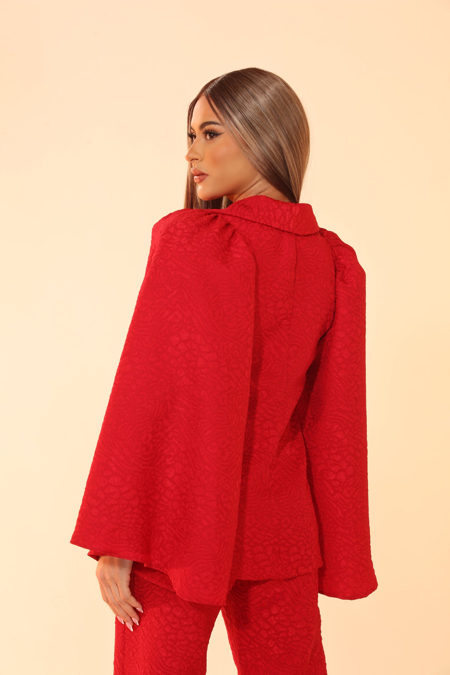 Made for Allure bell sleeve jacket and split pants suit set