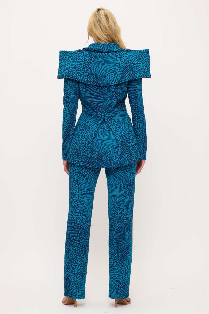 Sculpted shoulders power suit jacket and pants two-piece set