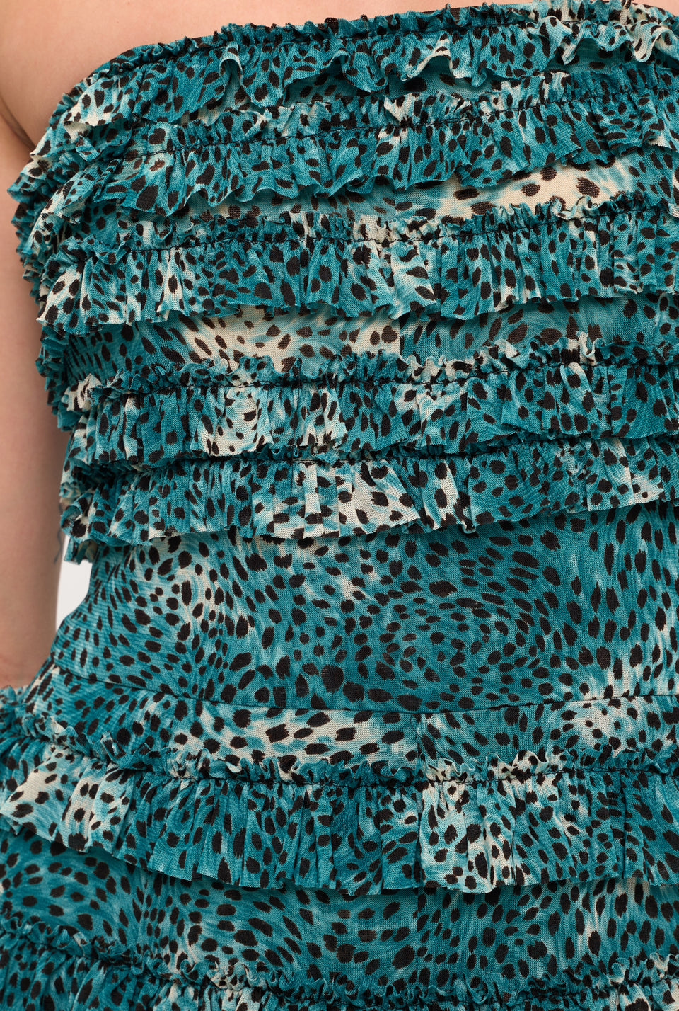 Pre-Order Animal print strapless ruffle tiered maxi dress