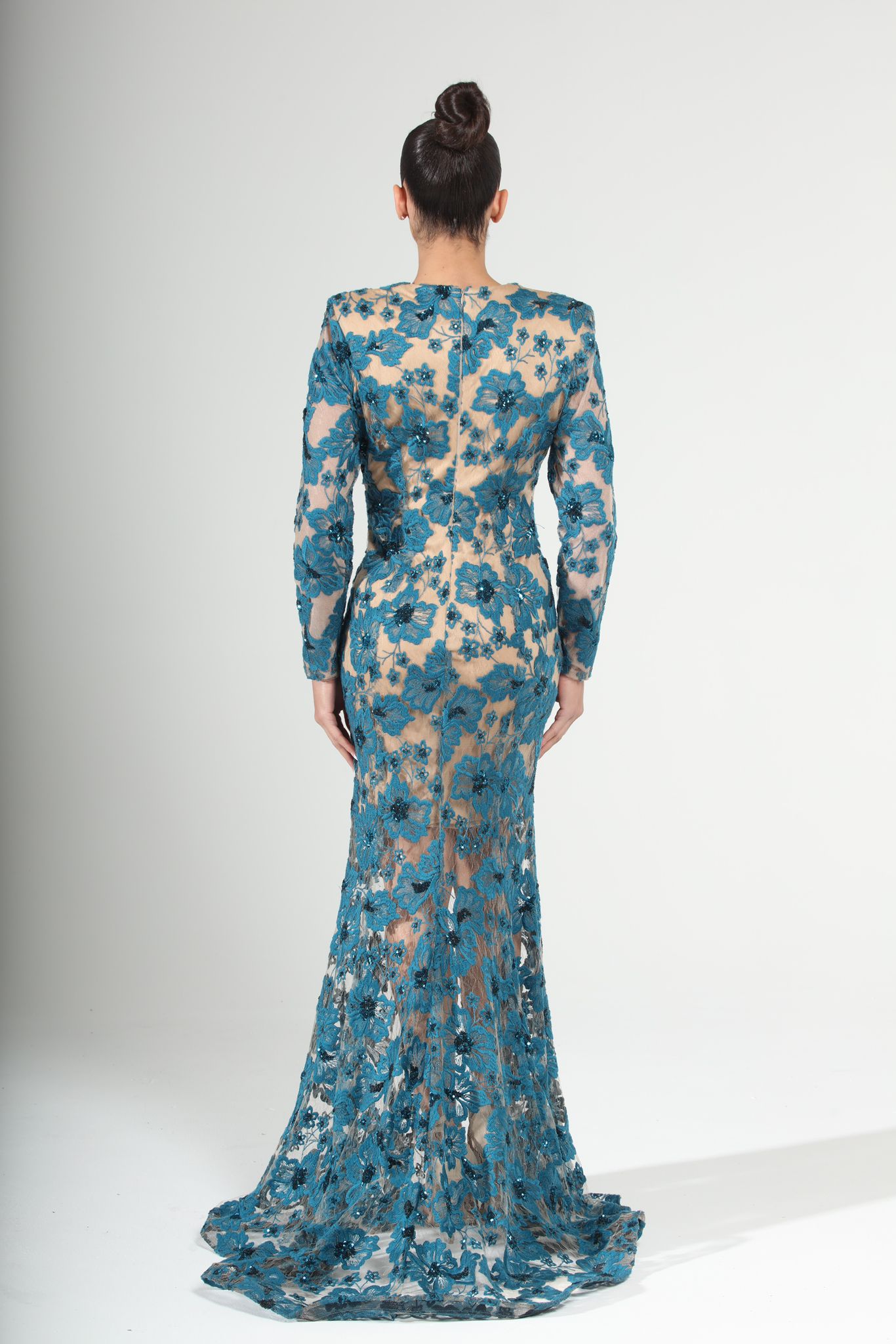 Special Moment embroidered long sleeve lace detail dress