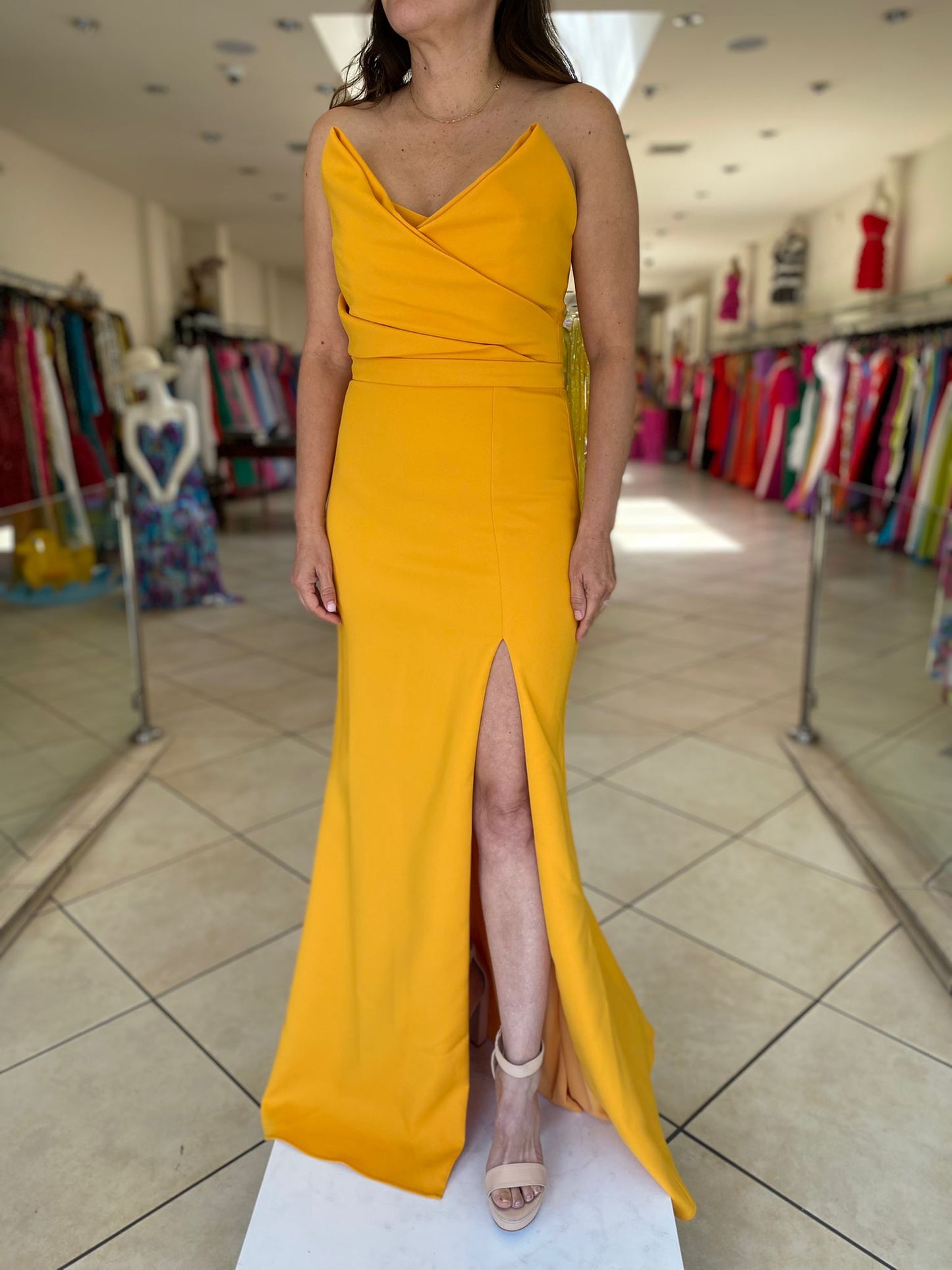 Upscale elegance strapless side slit gown