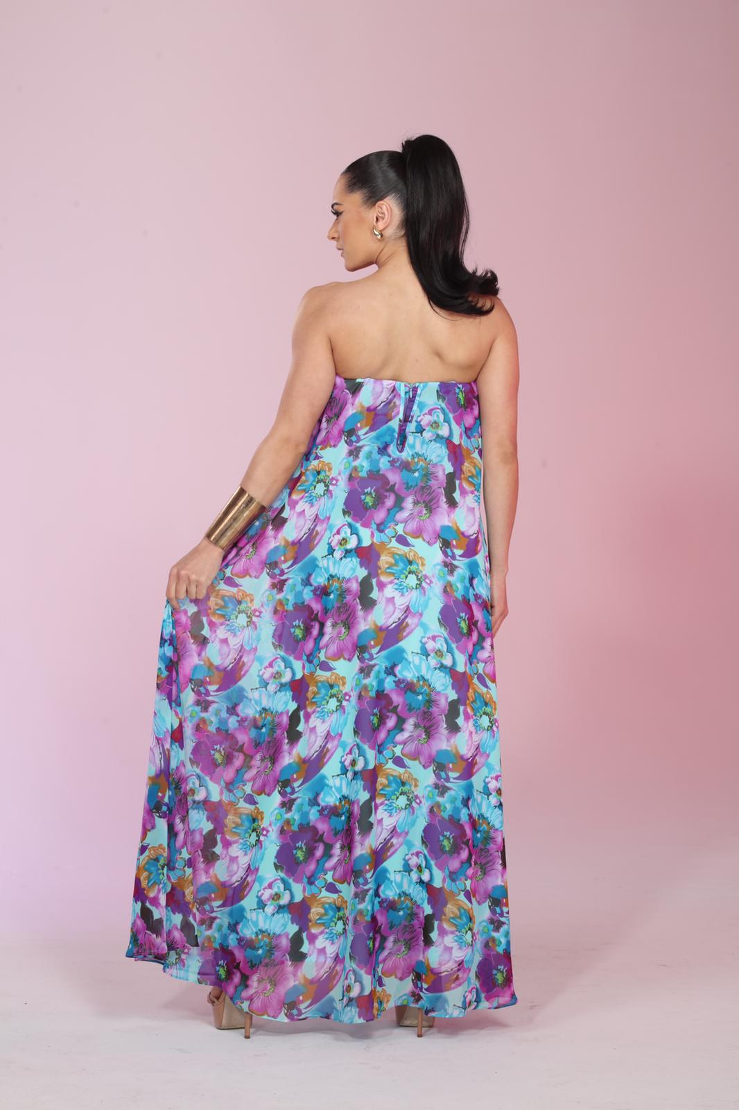 Mila strapless sweetheart floral chiffon gown