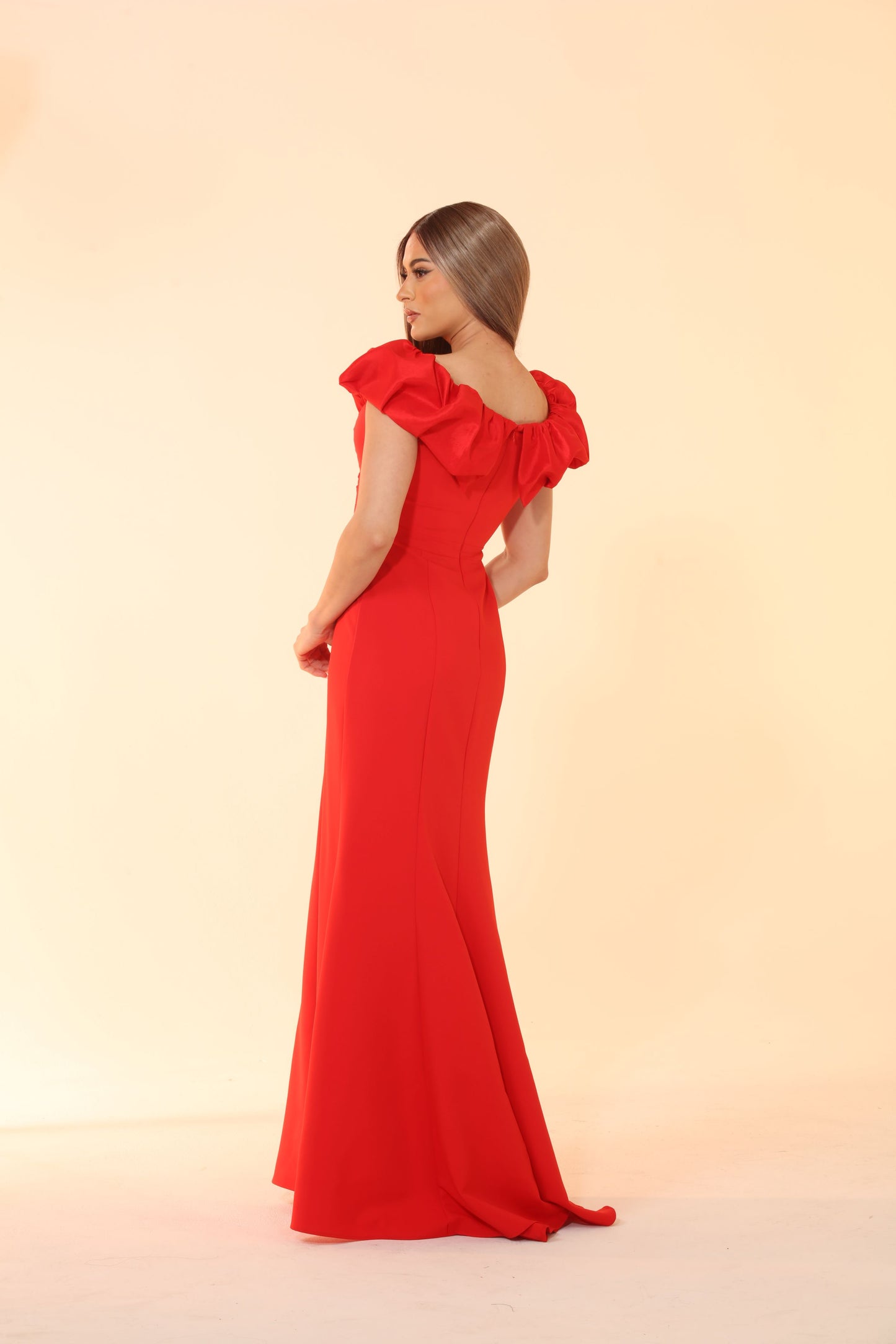 Aura off shoulder front slit gown