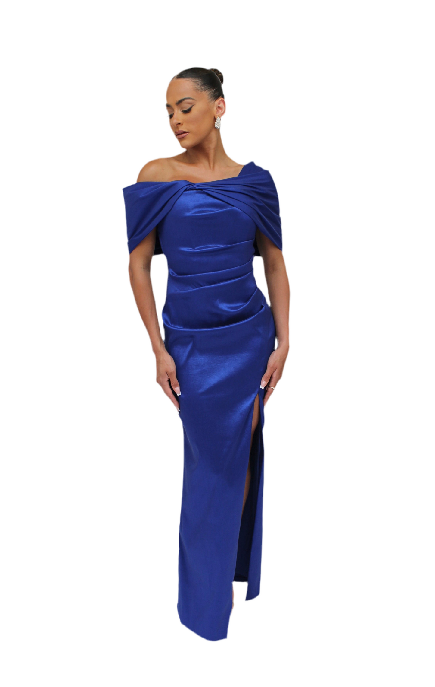 Good Evening off shoulder side slit gown