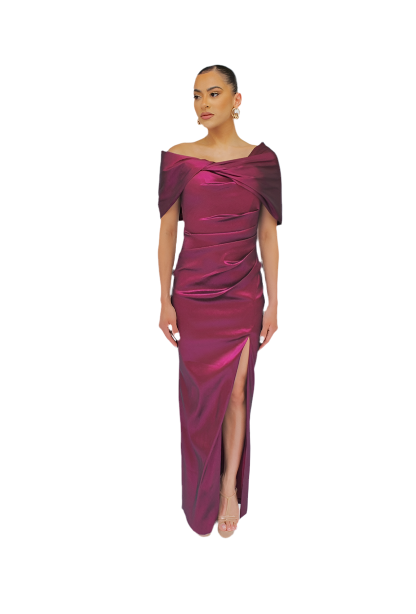 Good Evening off shoulder side slit gown