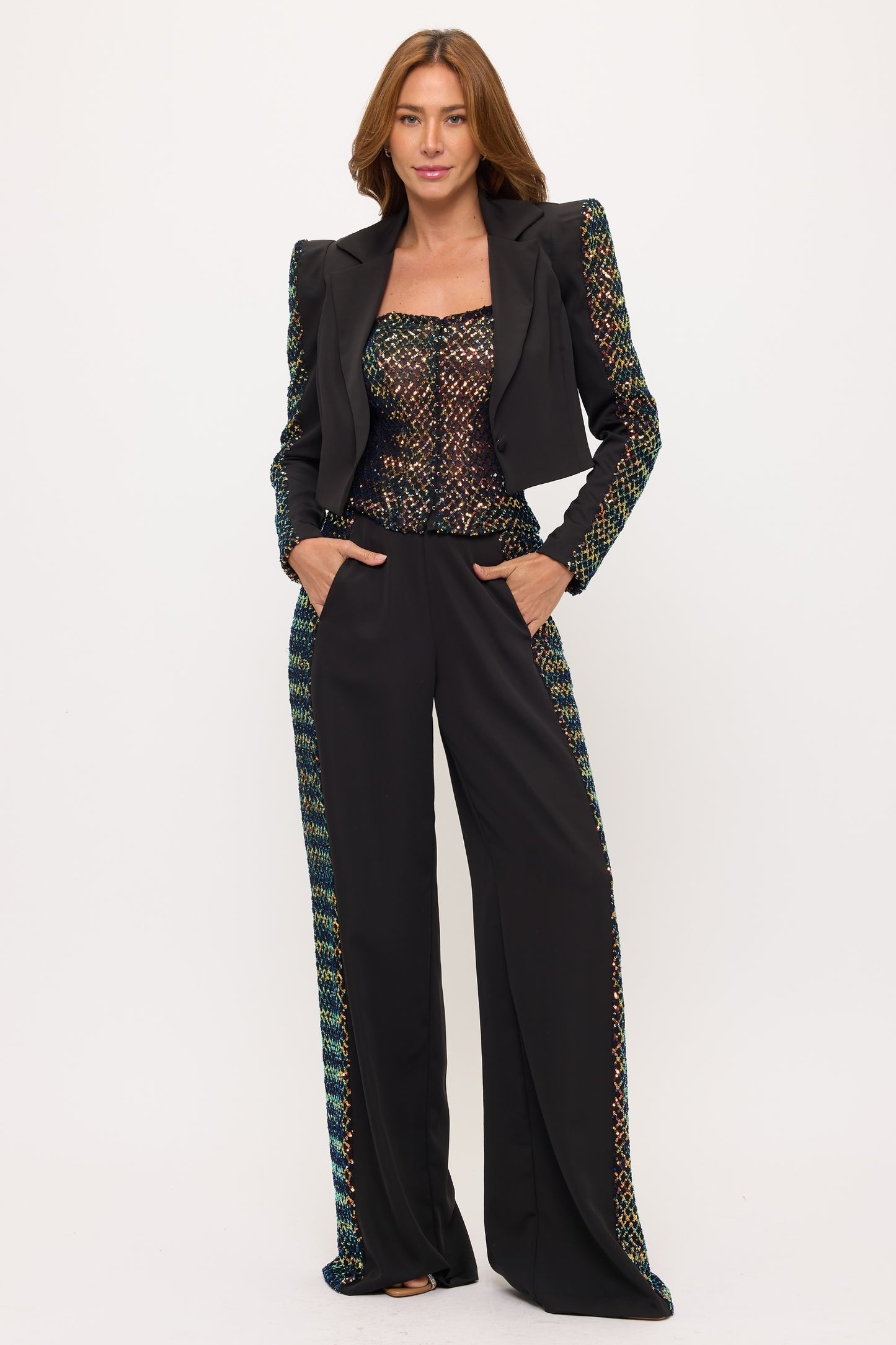 Pre-Order Classic crop suit with sequin twist