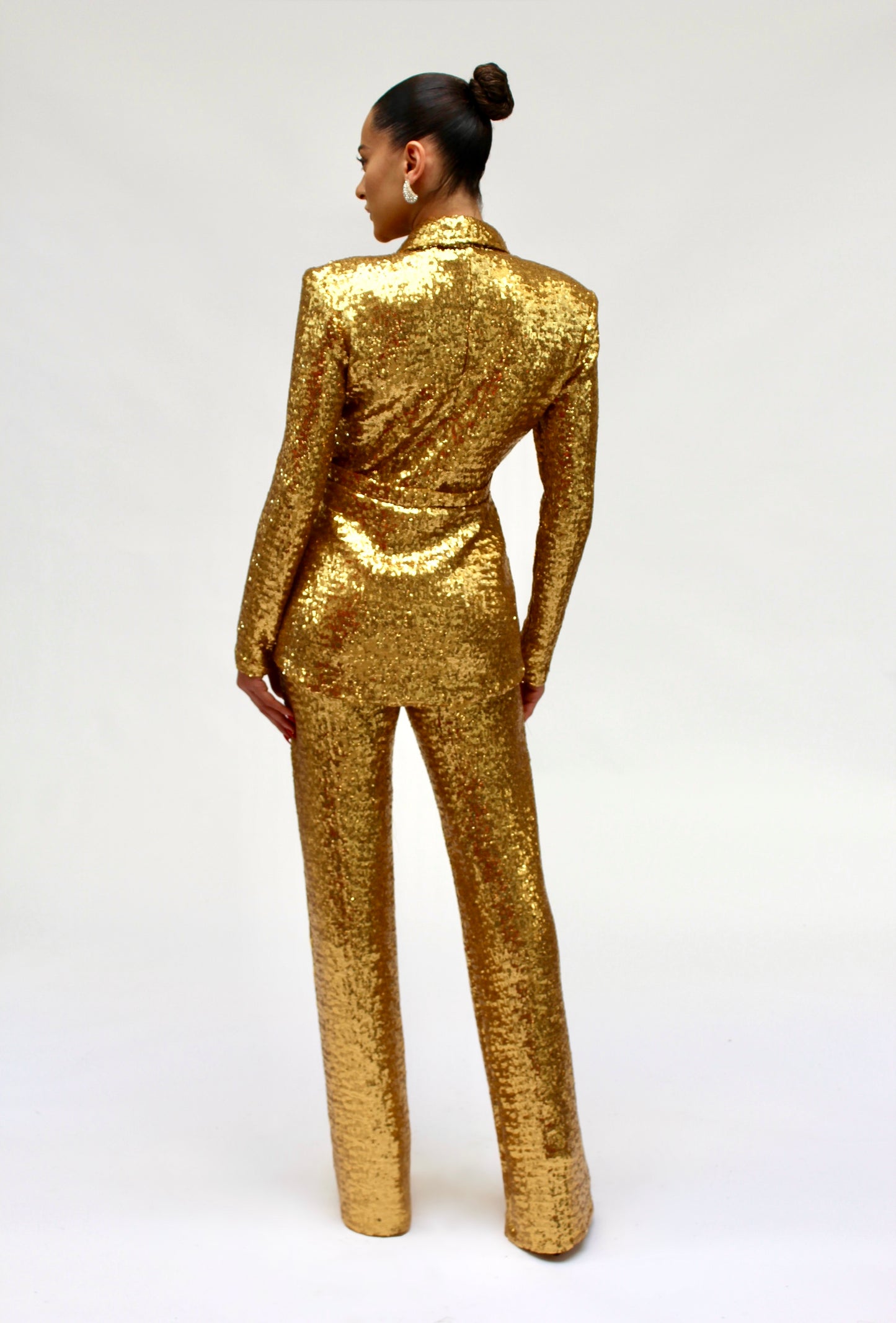 Bold Duet solid sequin jacket and pants suit set