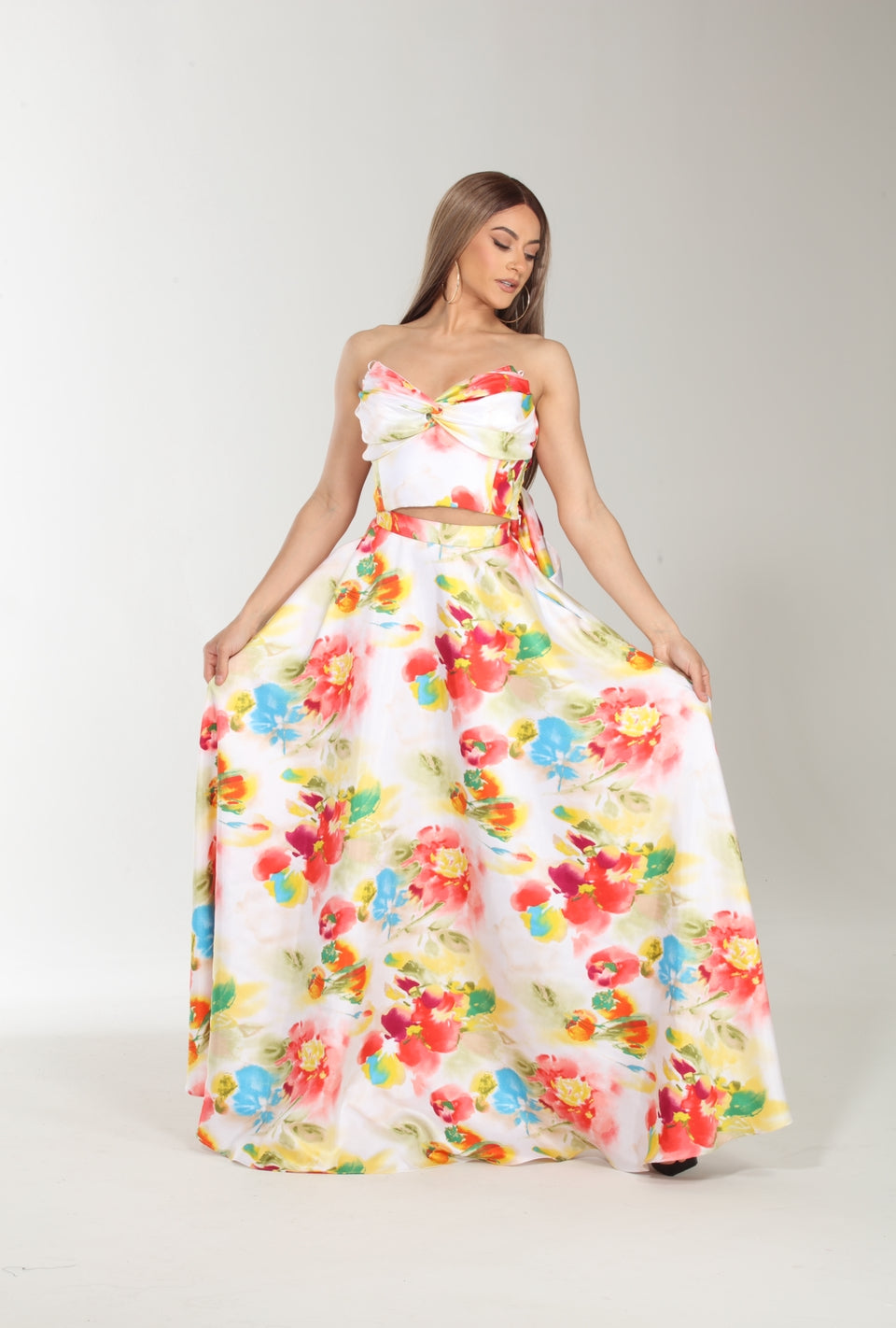 Floral bliss crop top and maxi skirt set