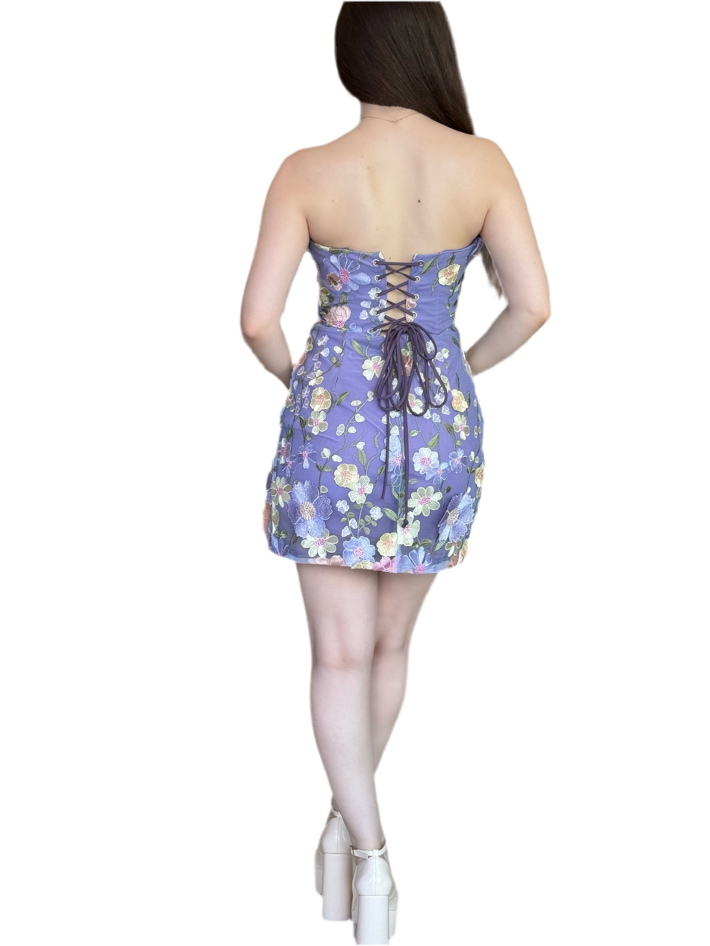Flor embroidered strapless corset mini dress