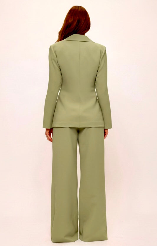 Textured crepe vest jacket and pants suit set