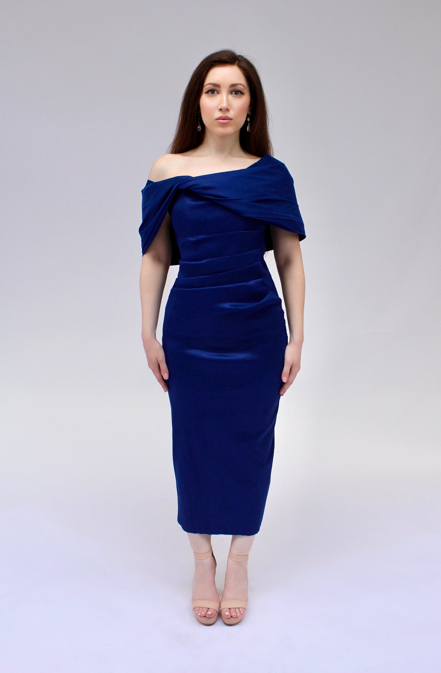 Off shoulder taffeta midi dress