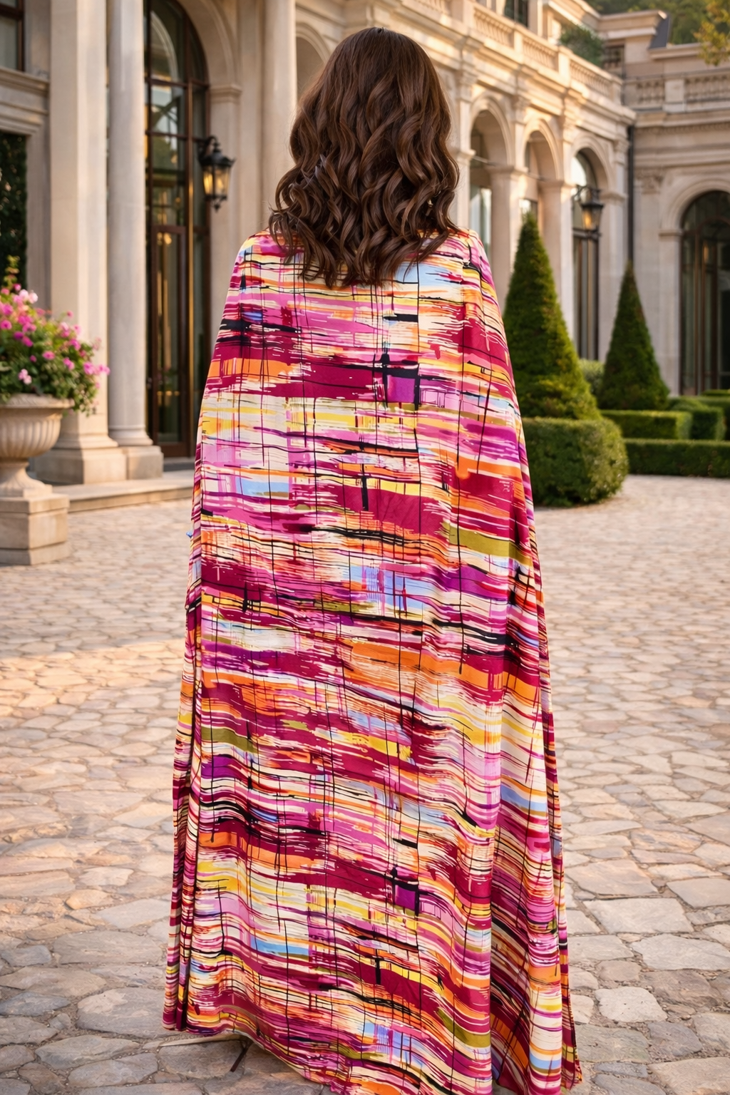 Colorful sunset cape and pants stripe print set