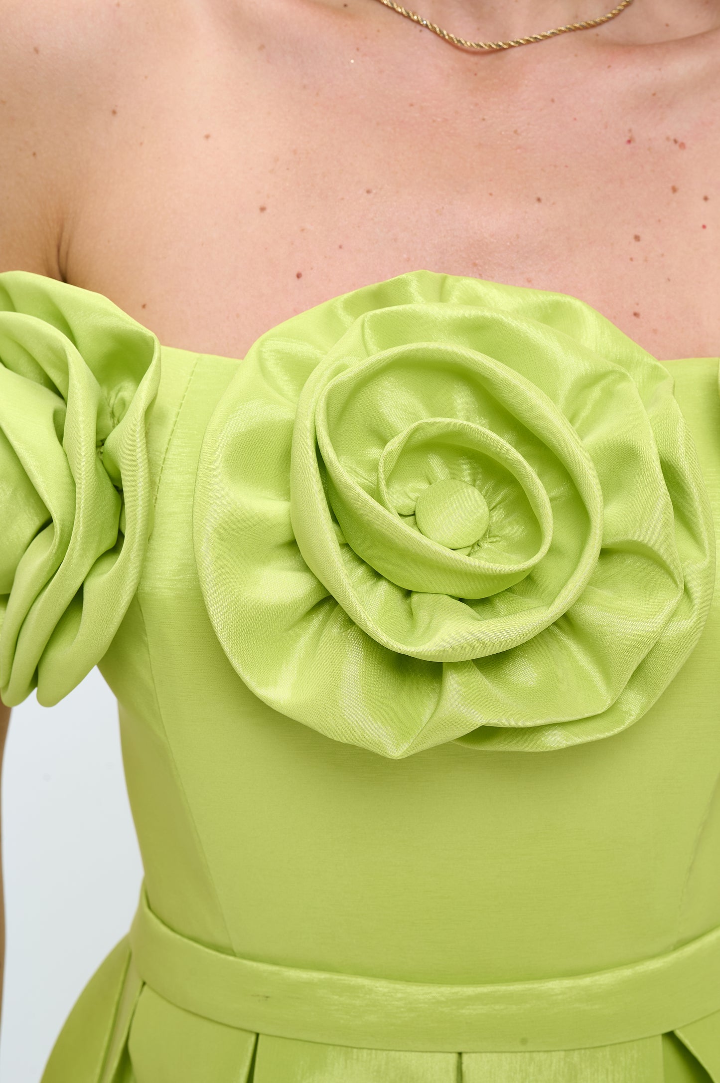 Rose bloom off shoulder taffeta gown