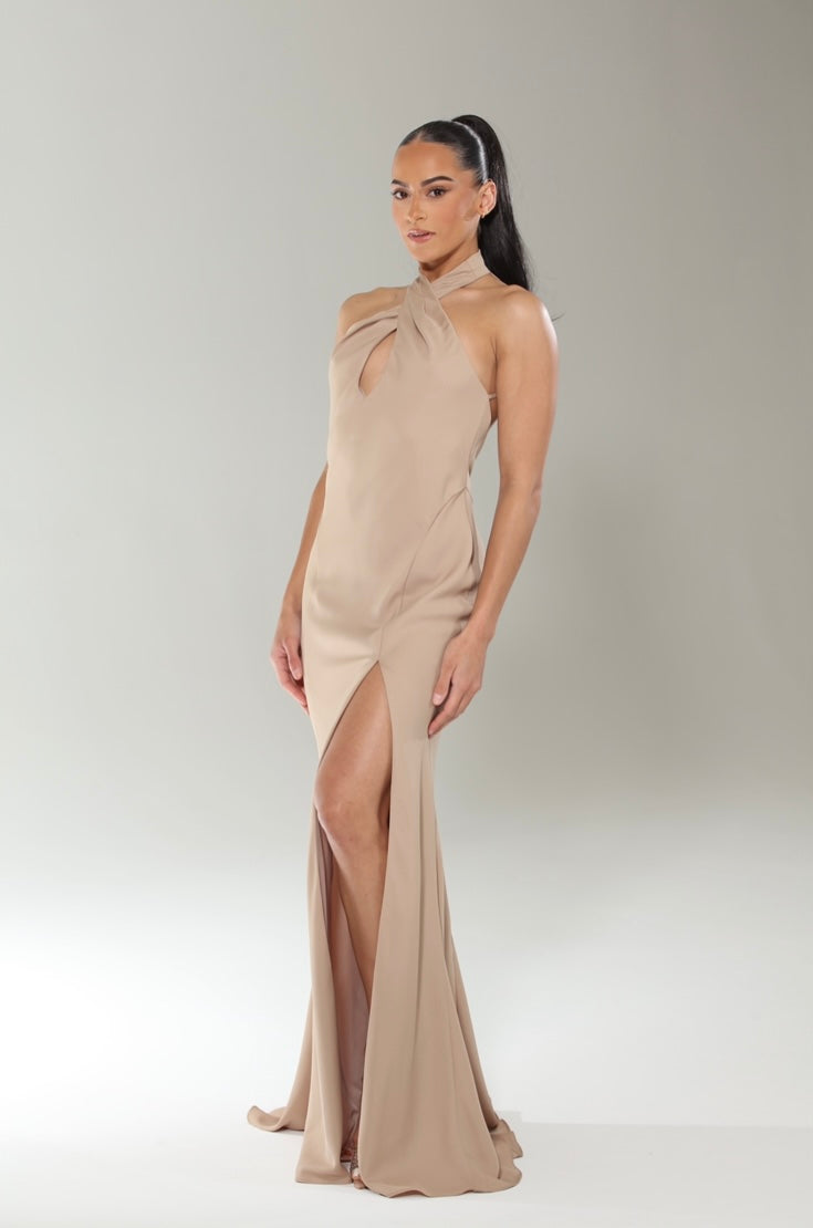 Halter keyhole cross front open back slit maxi dress Rubber Ducky Halter keyhole cross front open back slit maxi dress Rubber Ducky