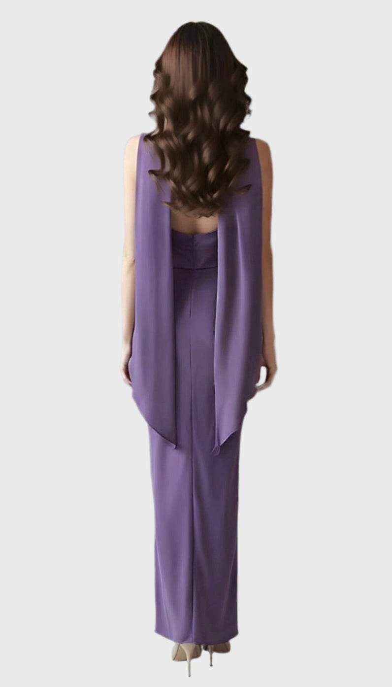 V shape corset tulip hem draped midi dress and scarf