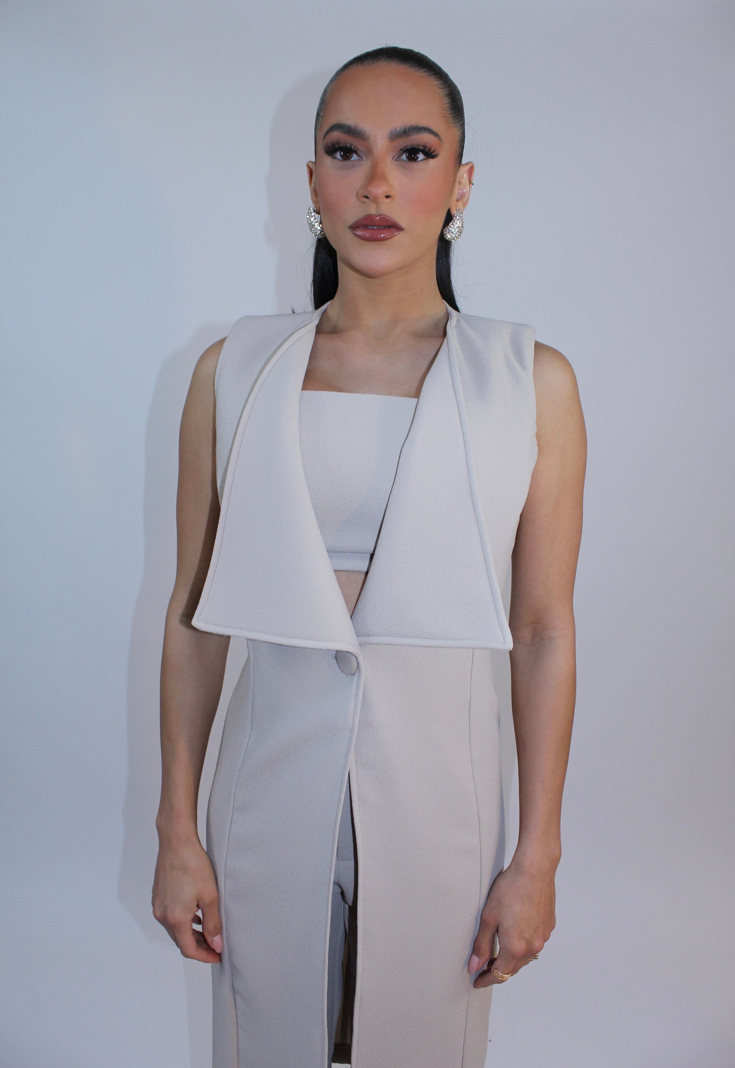 Crepe crop top vest and pants set