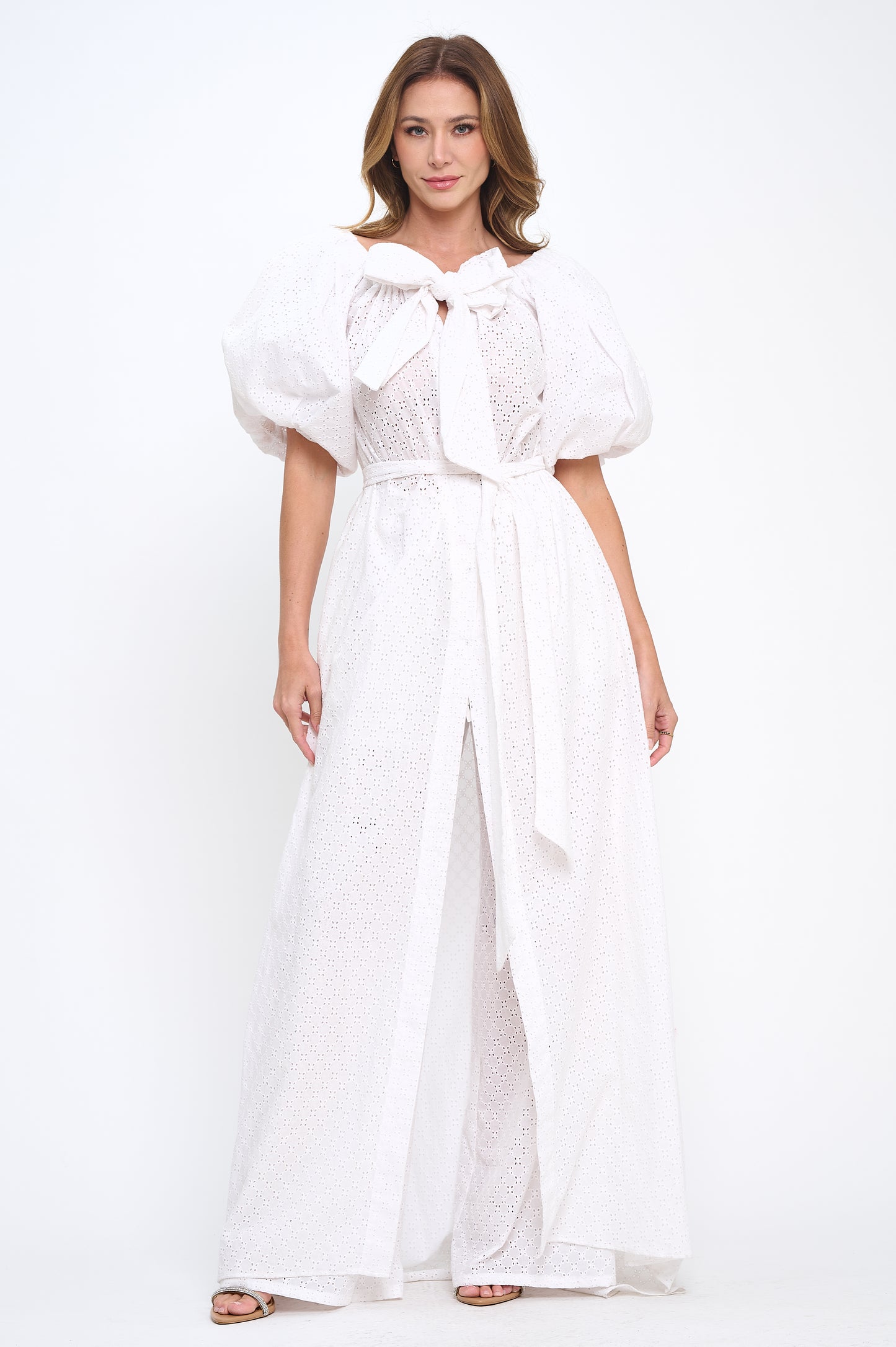 Cotton off shoulder top and bottoms two-piece set