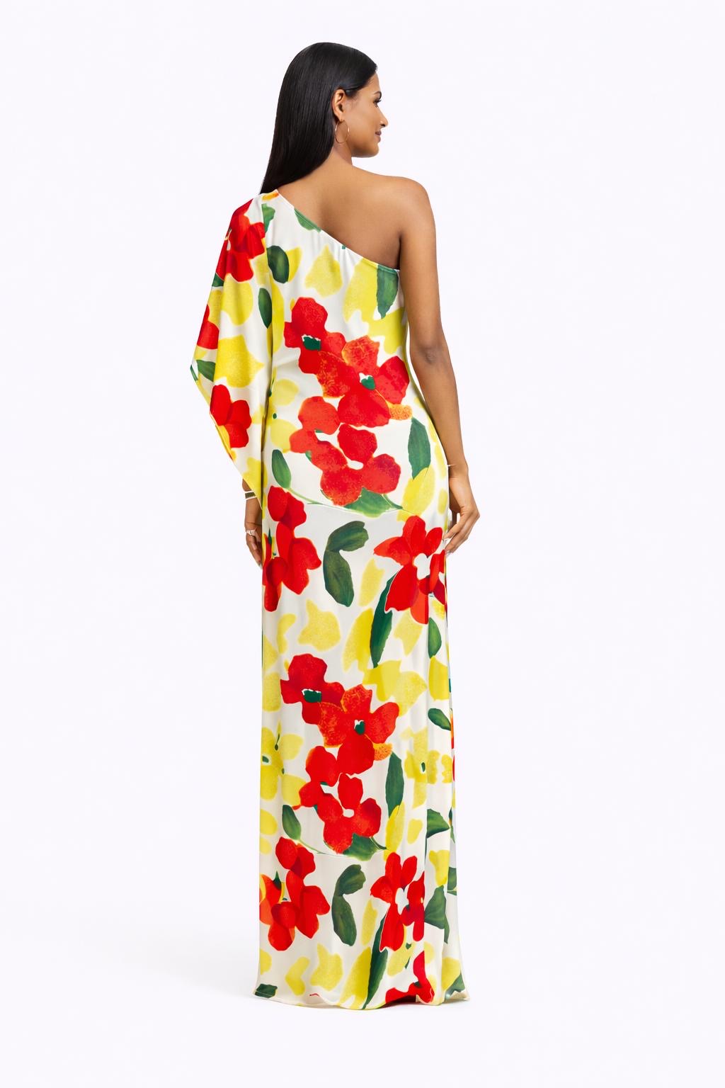 Butterfly sleeve floral slit maxi dress