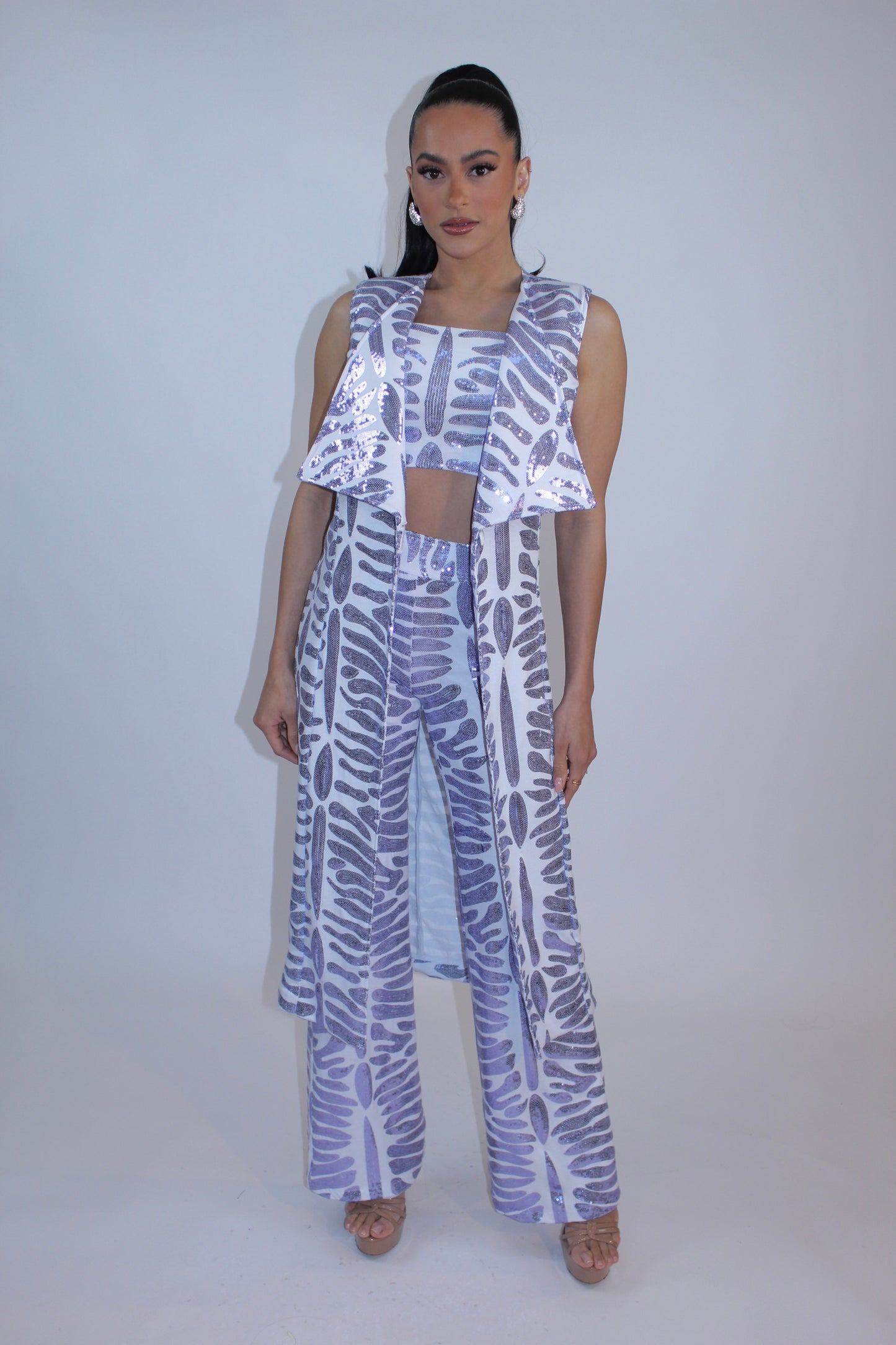 Sequin crop top vest and pants set