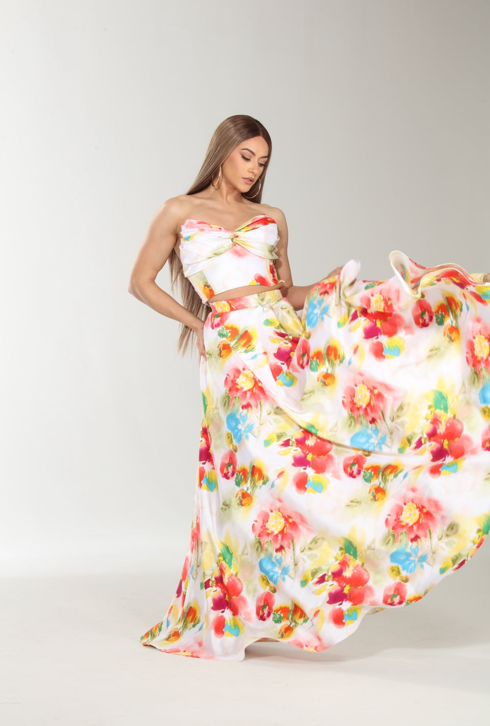Floral bliss crop top and maxi skirt set