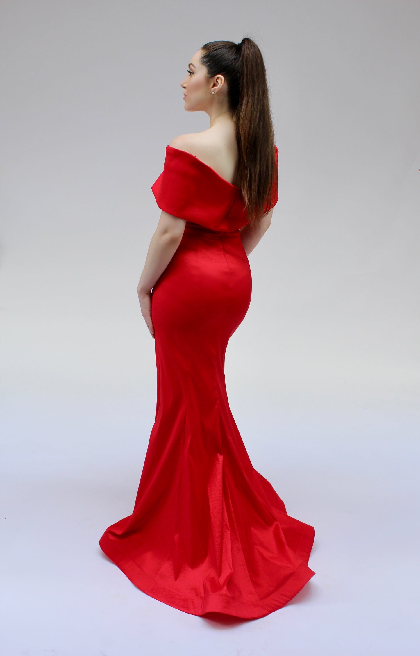 Iconic elegance off shoulder gown