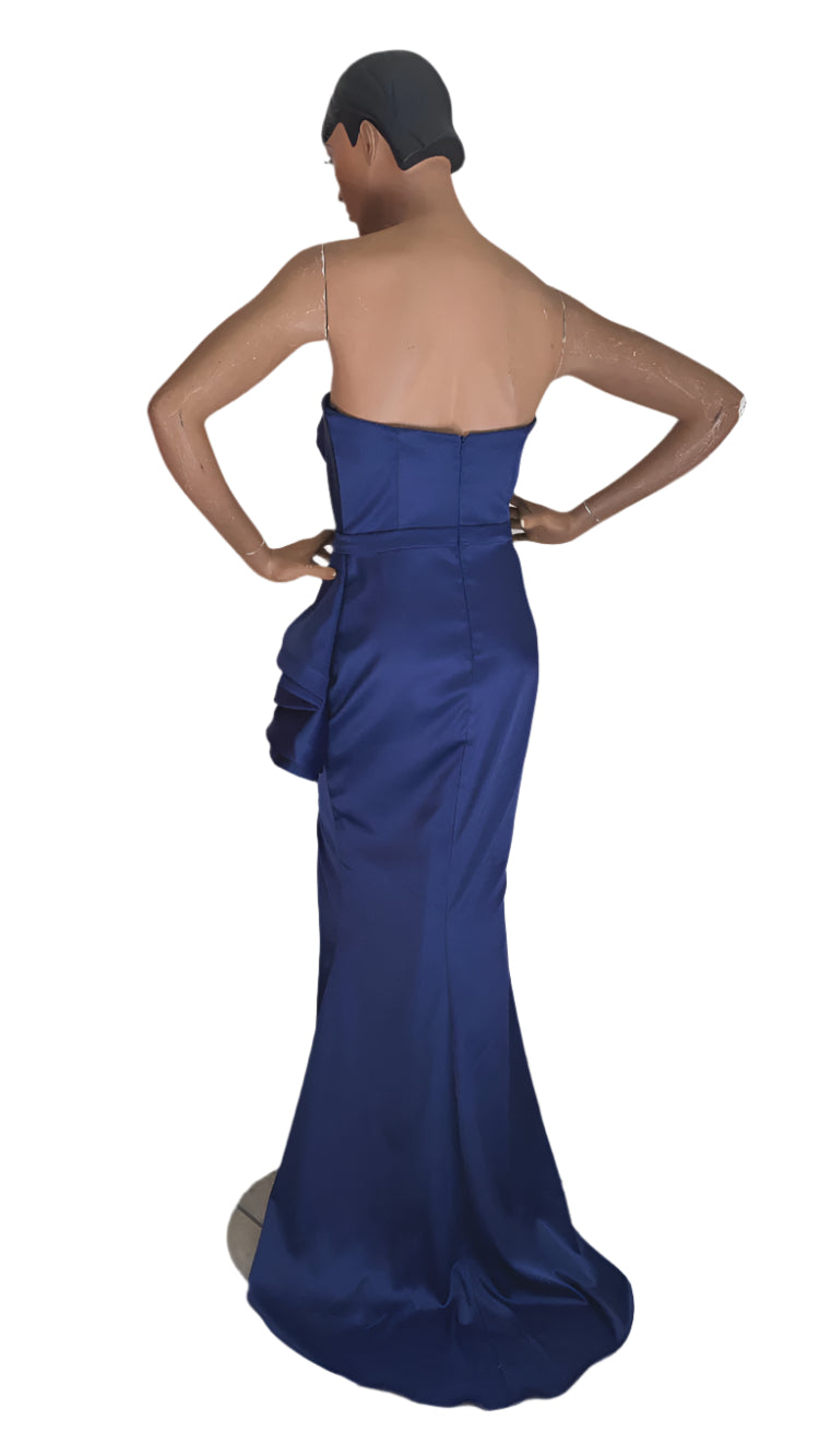 Strapless cascading drape gown