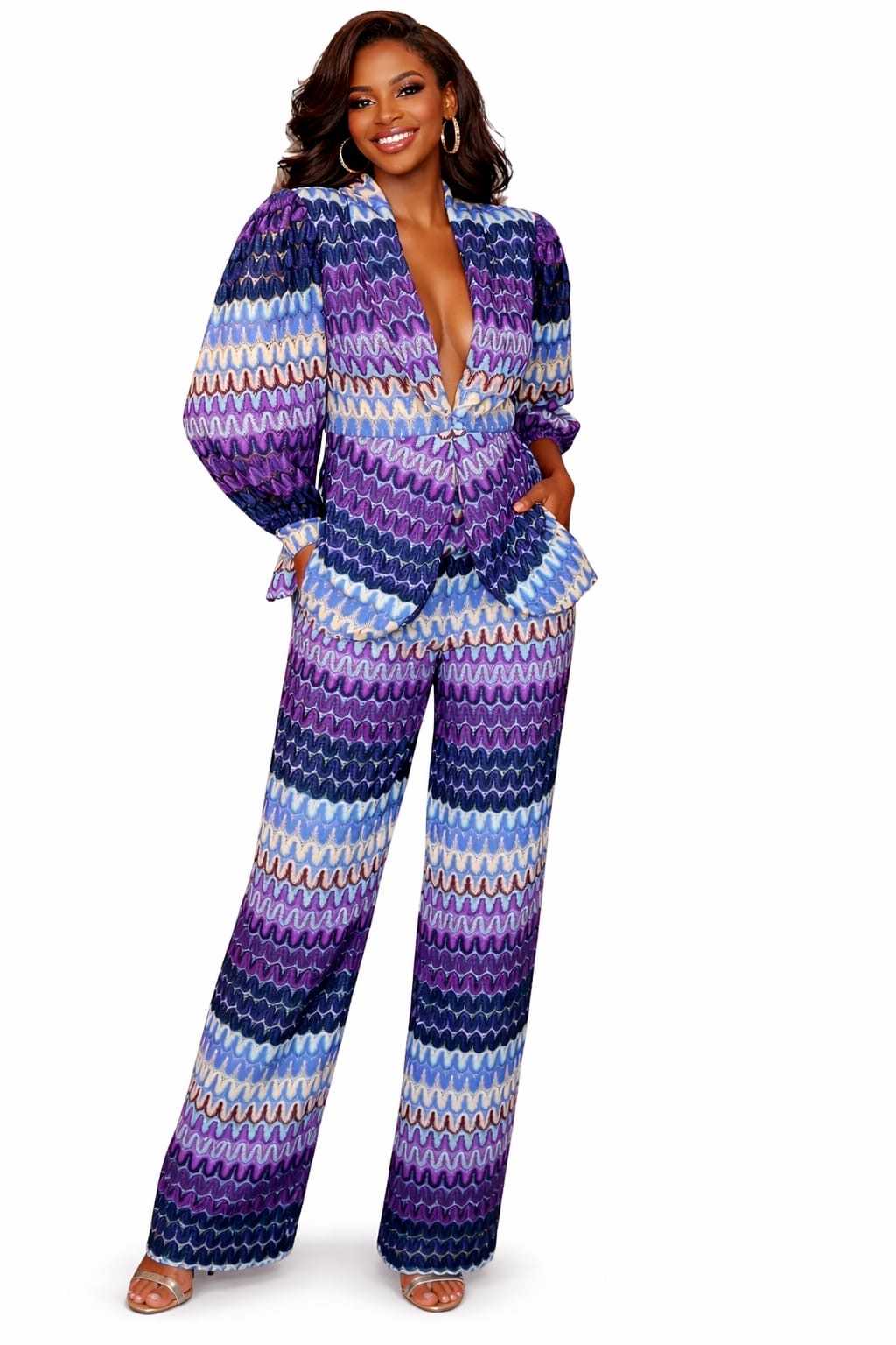 Missoni print crochet jacket and pants suit set