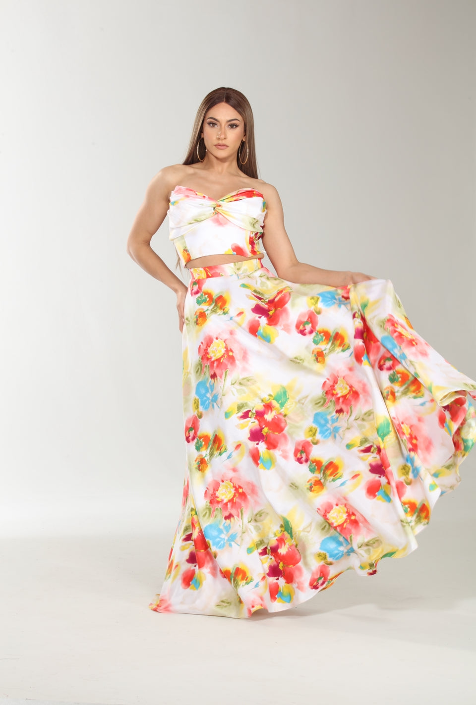 Floral bliss crop top and maxi skirt set