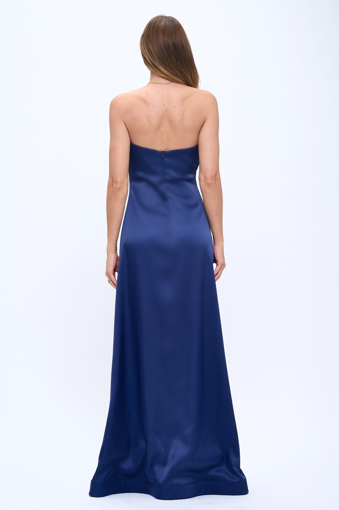 Rose wrap strapless stretchy satin maxi gown