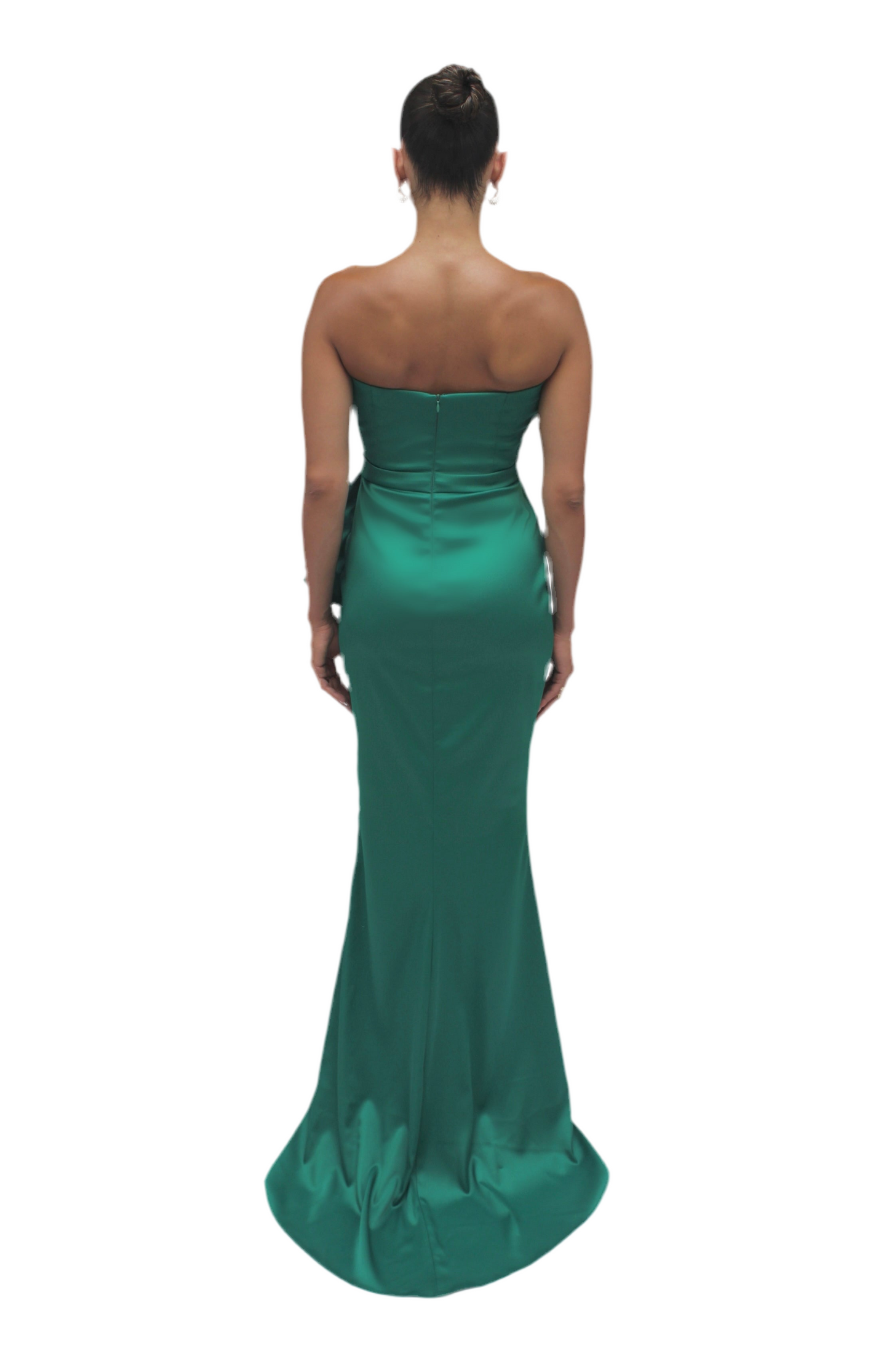 Strapless cascading drape gown