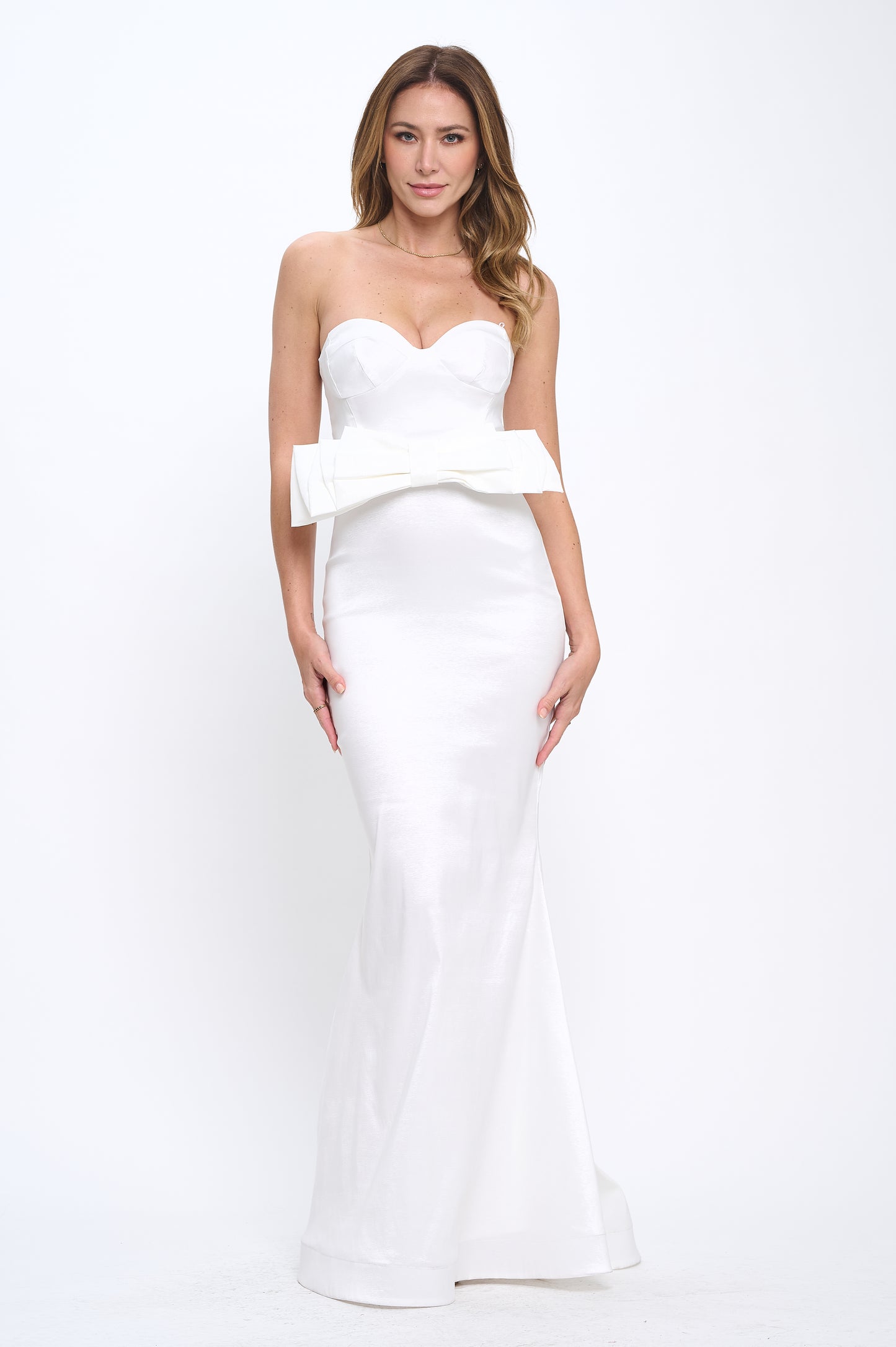 Strapless bow taffeta hourglass gown