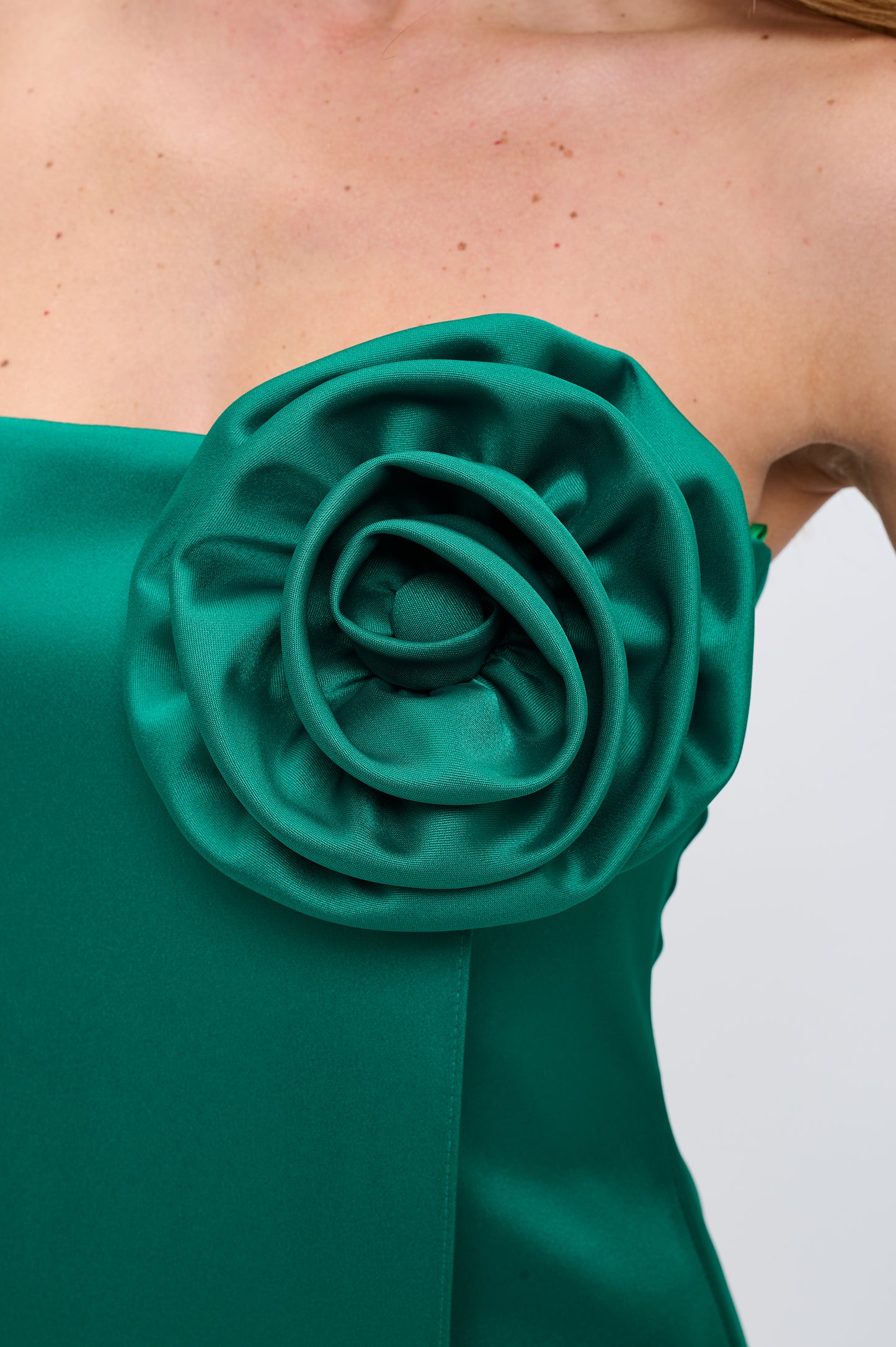 Rose wrap strapless stretchy satin maxi gown