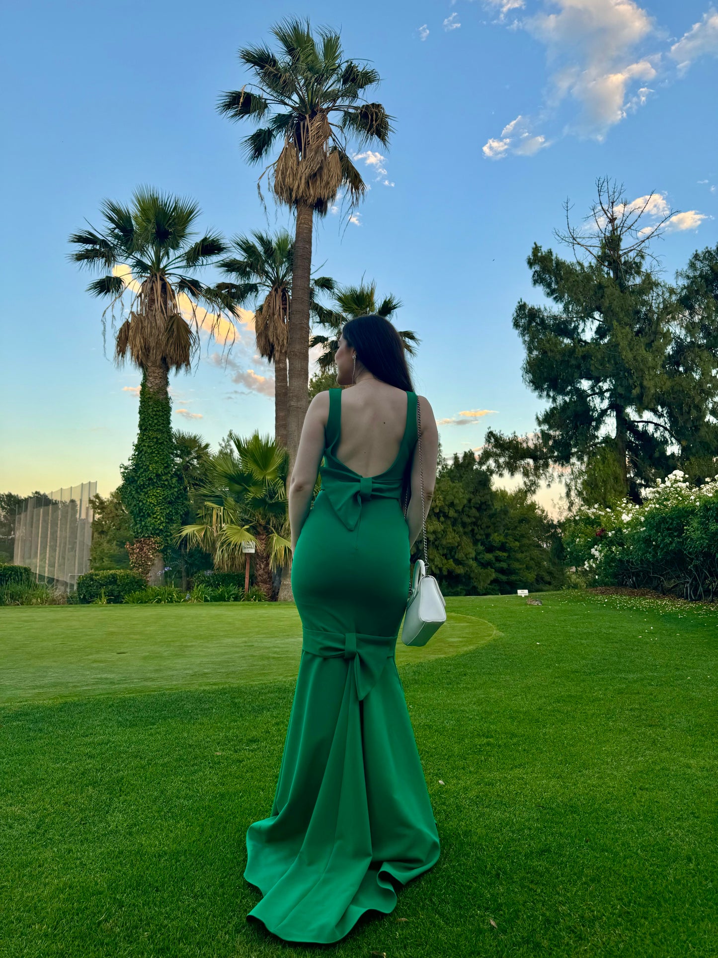 Bustle double bow back detailed scuba mermaid gown