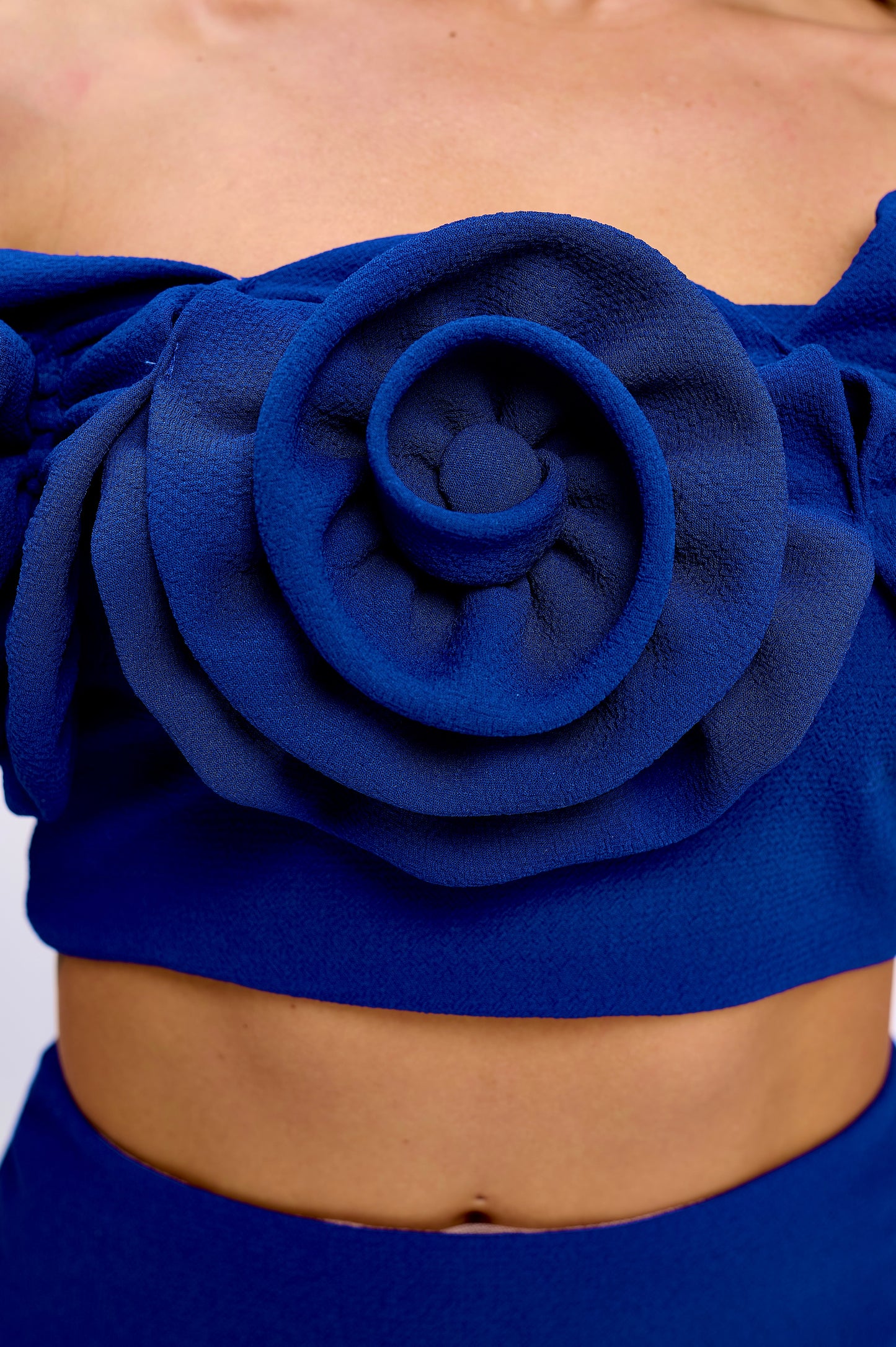Rose detail off shoulder crop top and maxi skirt set