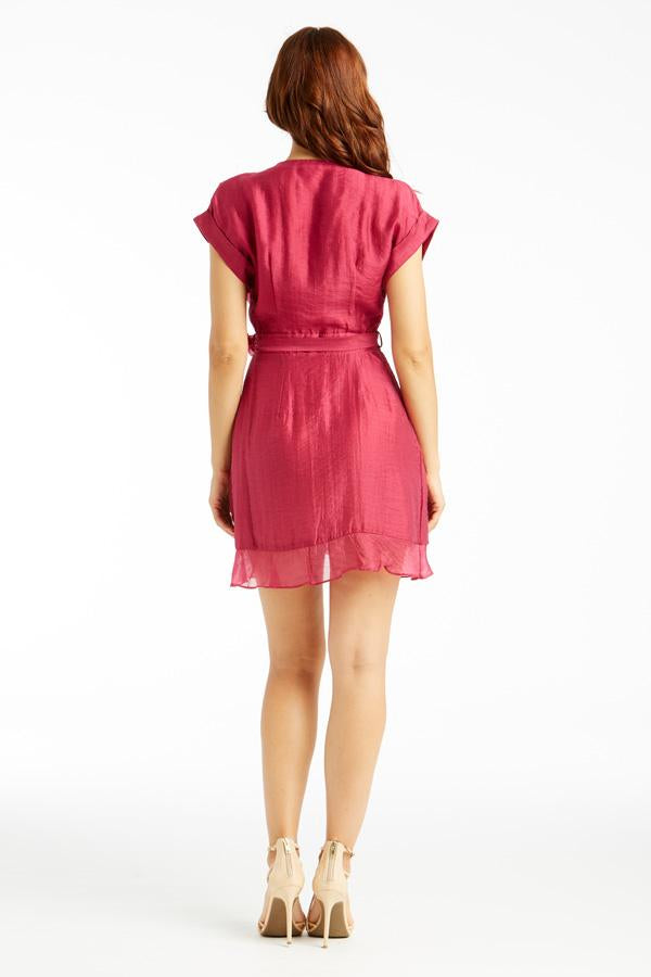 Very berry tencel ruffle mini wrap dress