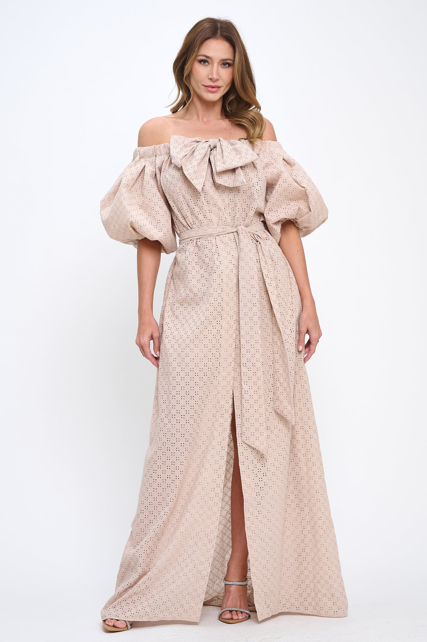 Cotton off shoulder top and bottoms two-piece set