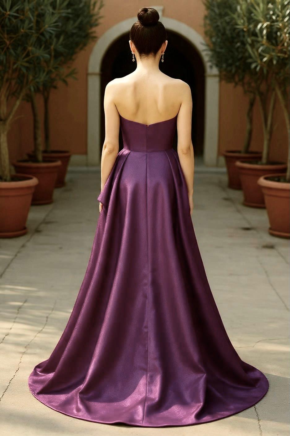 Strapless sweetheart taffeta gown with side bow and over skirt