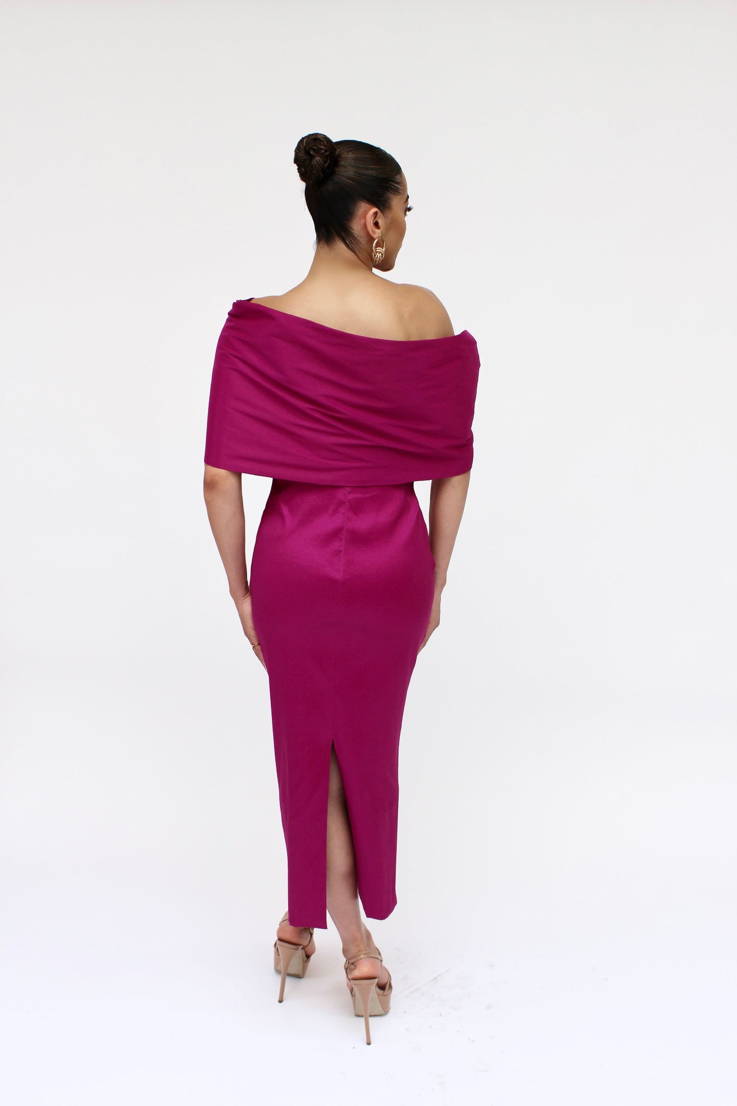 Off shoulder taffeta midi dress