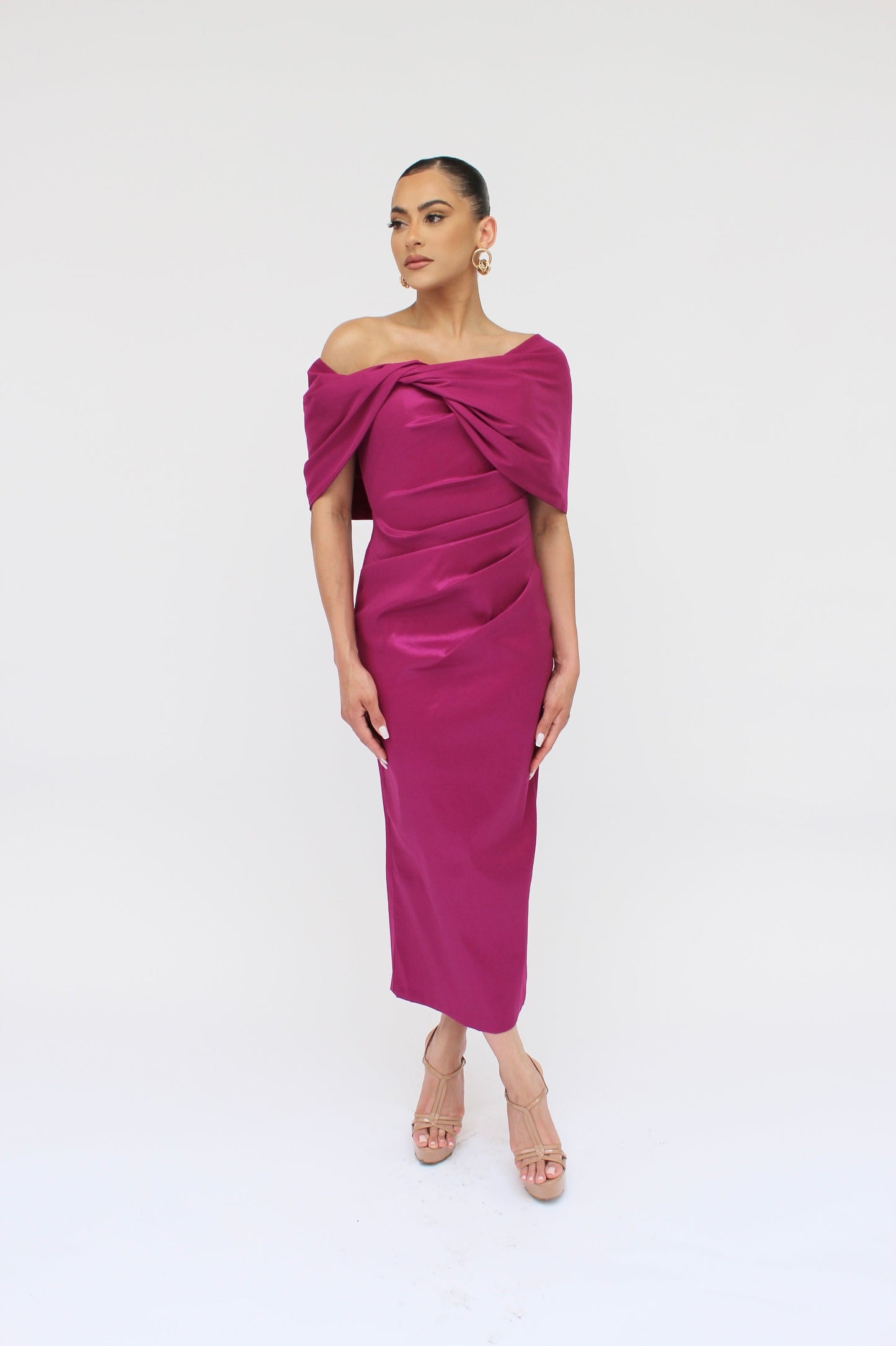 Off shoulder taffeta midi dress